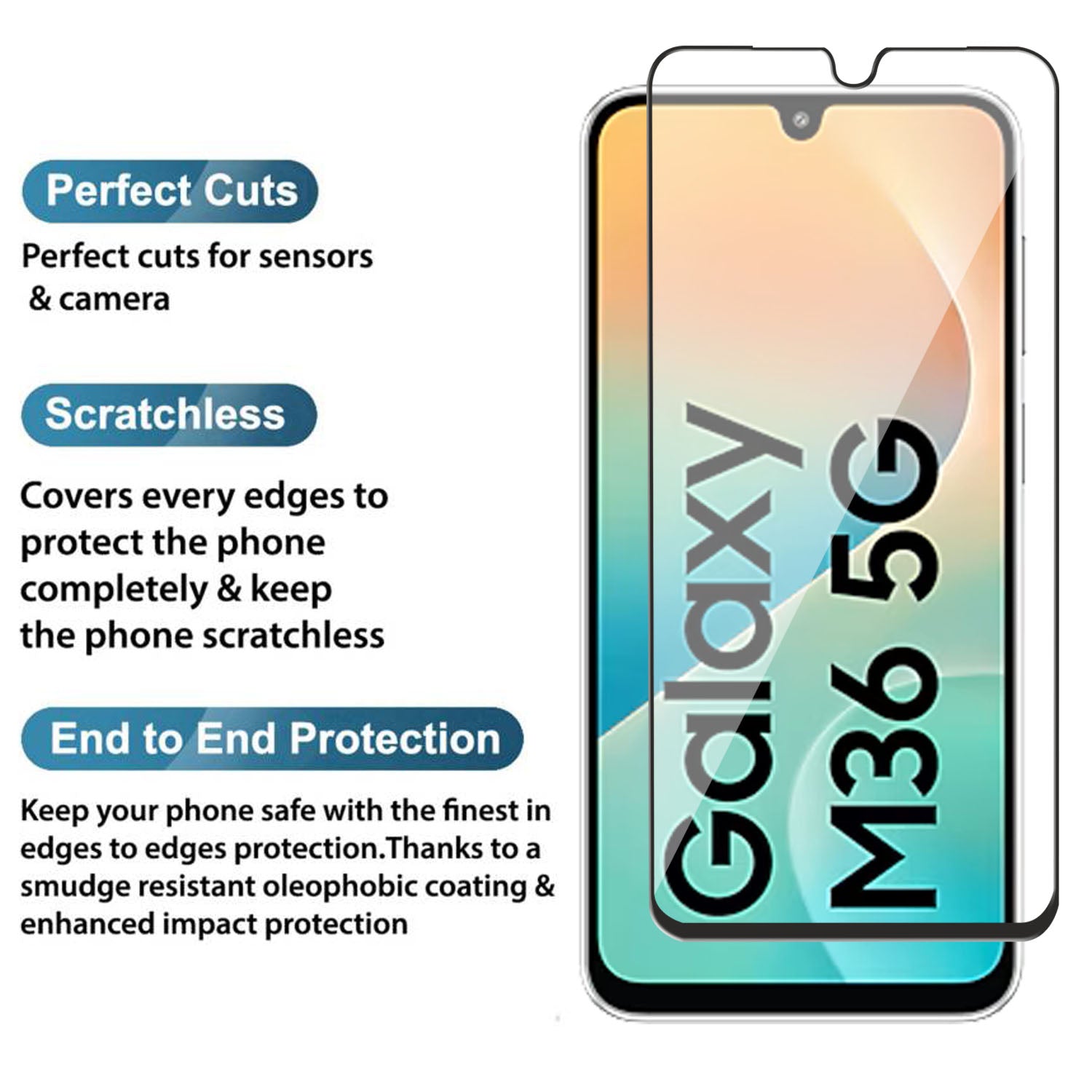 Tempered Glass for Samsung Galaxy M36 (Black) Edge to Edge , Pack of 1