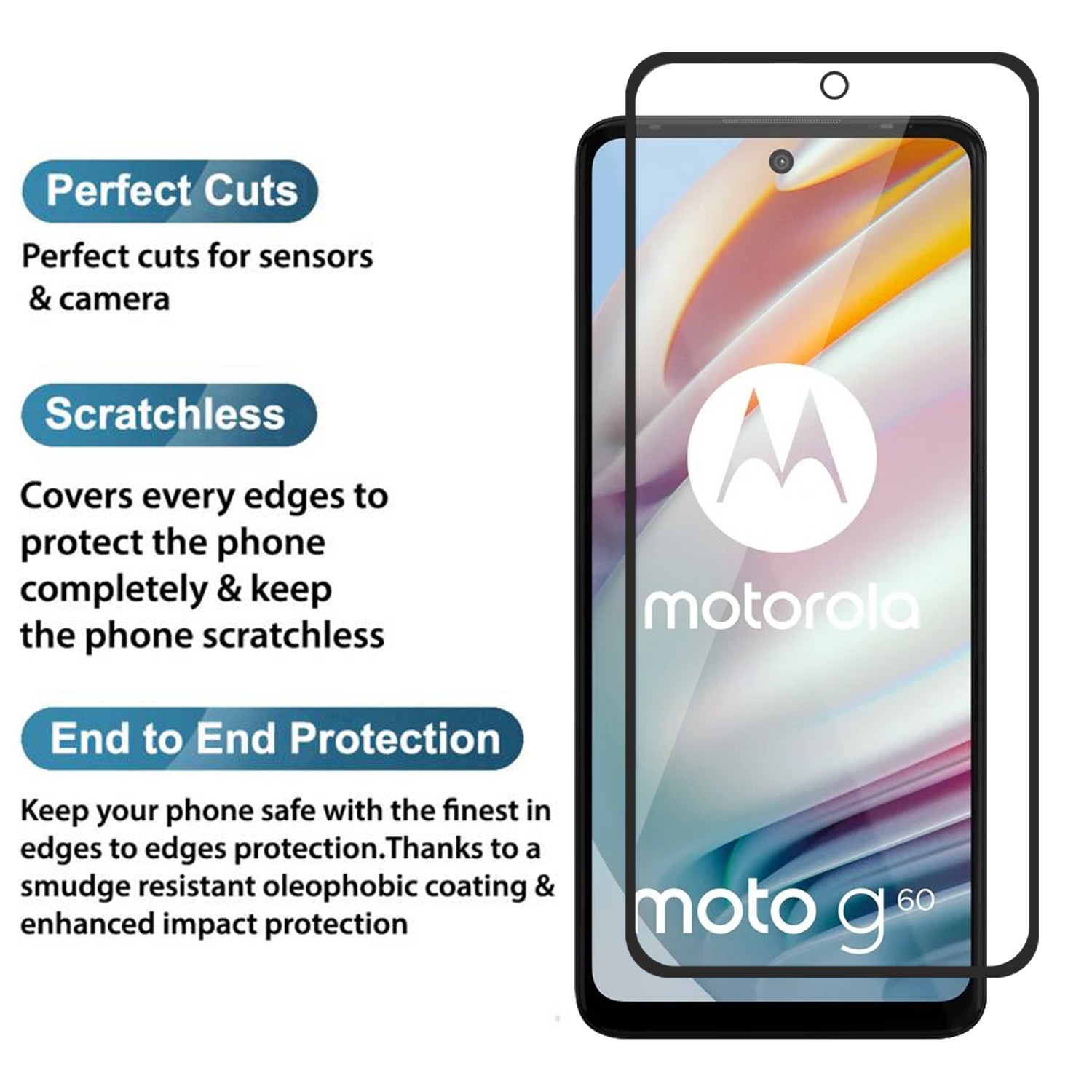 Tempered Glass for Motorola Moto G60 / Motorola Moto G40 Fusion (Black) Edge to Edge , Pack of 1