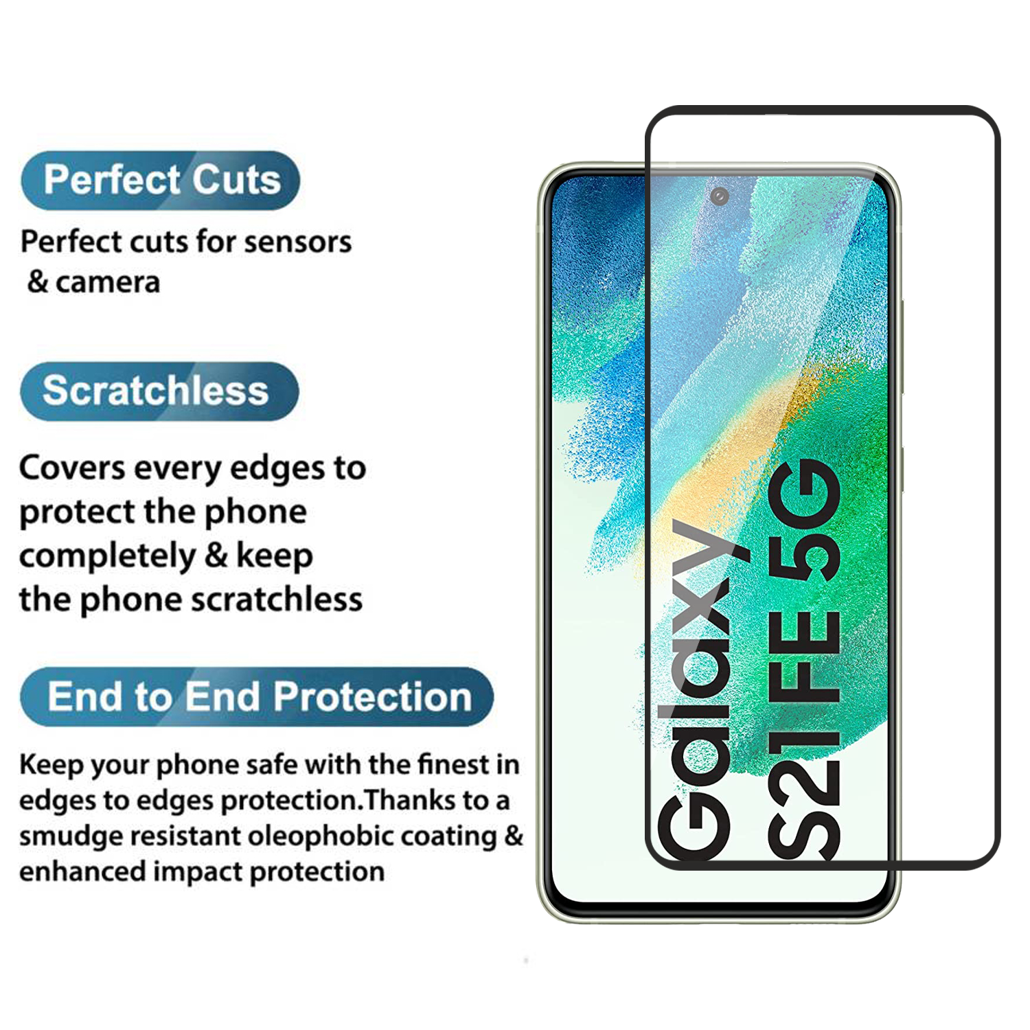 Tempered Glass for Samsung Galaxy S21 FE 5G (Black) Edge to Edge, Pack of 1