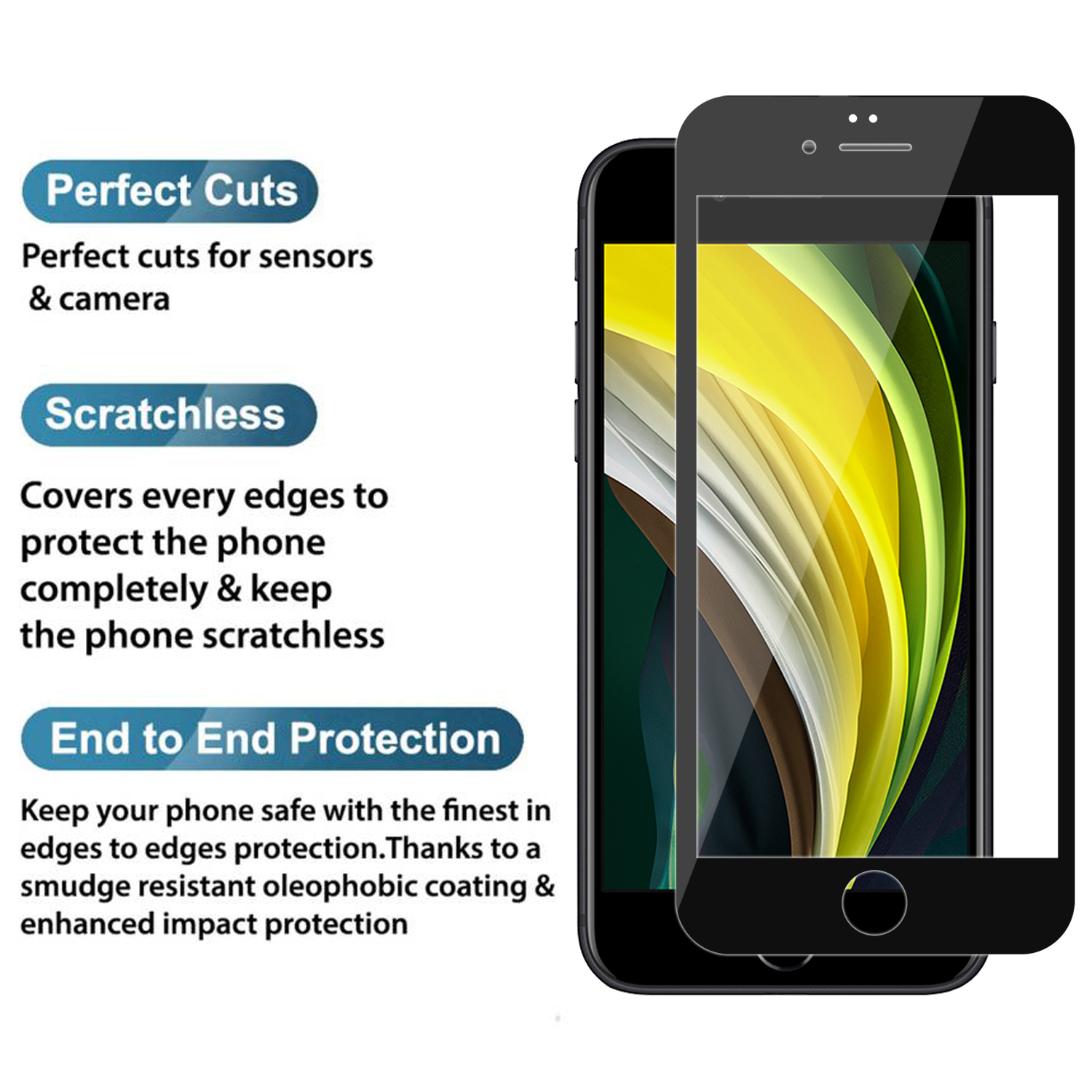 Tempered Glass for iPhone SE 2020 , iPhone SE 2022 (Black) Edge to Edge , Pack of 1