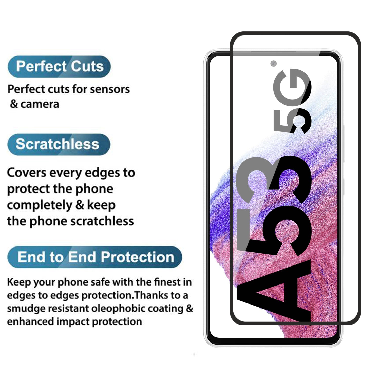 Tempered Glass for Samsung Galaxy A53 (Black) Edge to Edge , Pack of 1