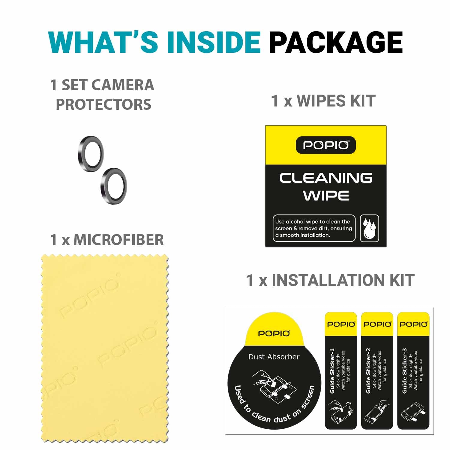 POPIO Camera Lens Protector For iPhone 15 / iPhone 15 Plus (Black), 1 Set, with Easy Installation Kit