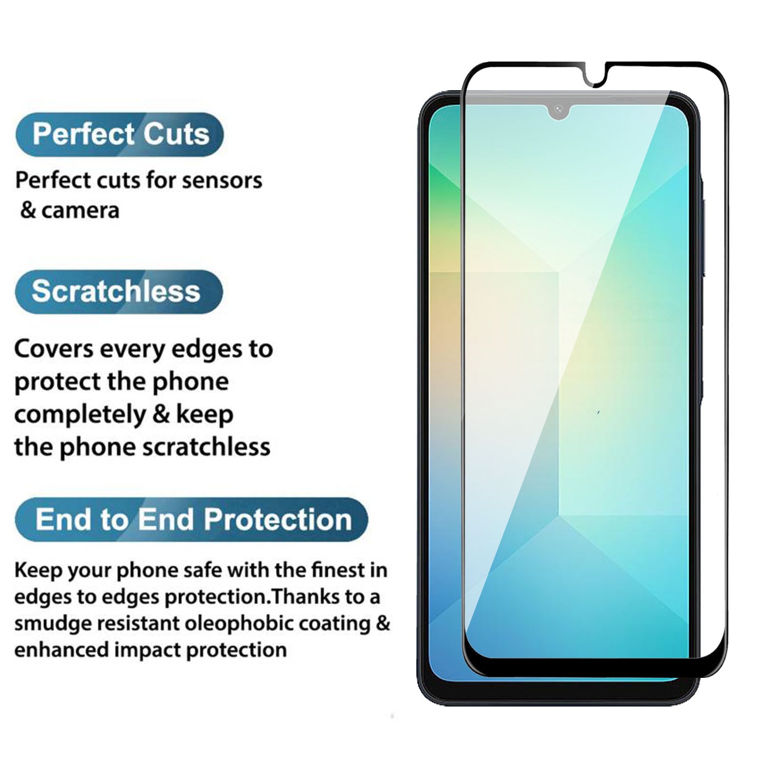 Tempered Glass for Samsung Galaxy A06 / M06 / F06 (Black) Edge to Edge, Pack of 1