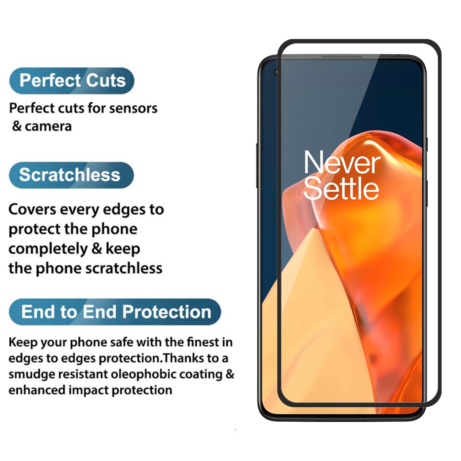Tempered Glass for Oneplus 9R (Black) Edge to Edge, Pack of 1