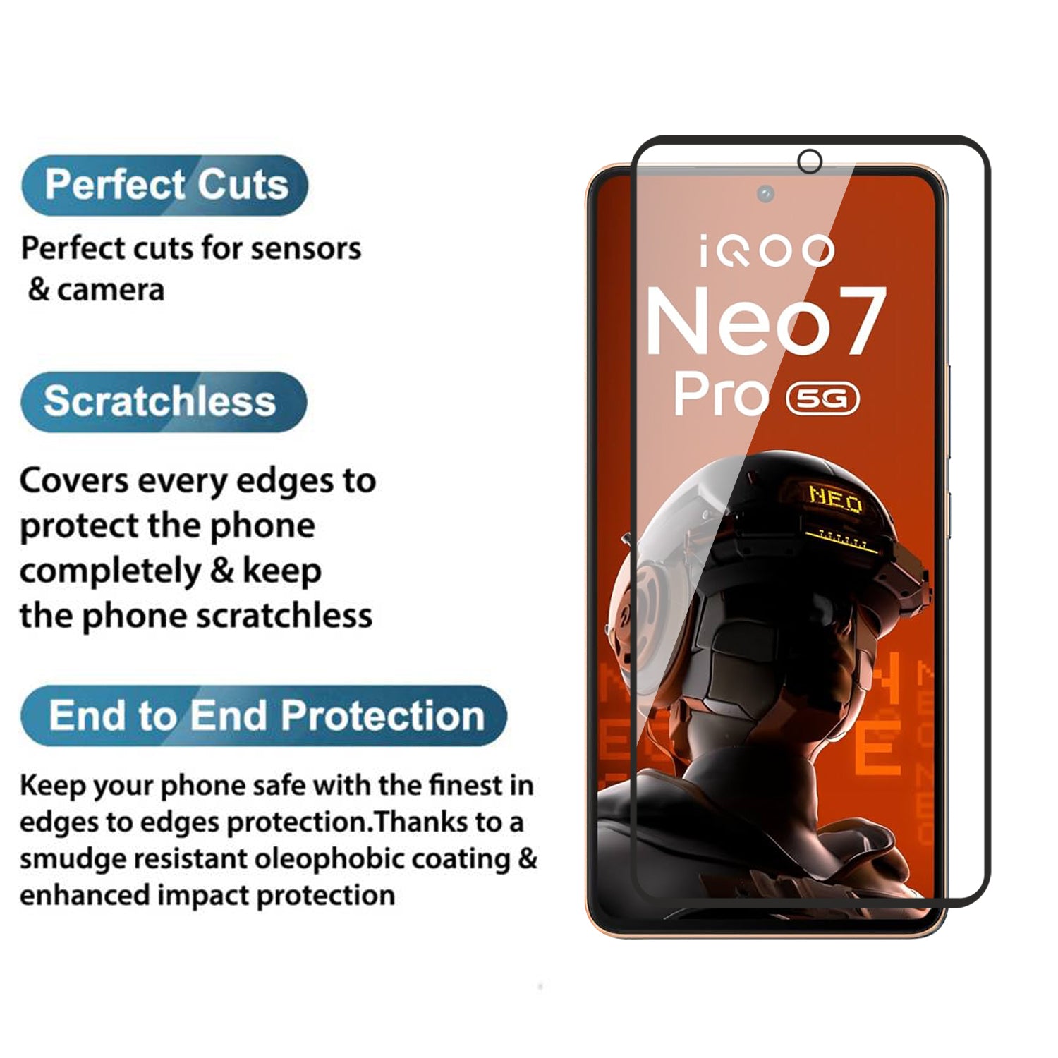 Tempered Glass for IQ00 Neo 7 (Black) Edge to Edge , Pack of 1