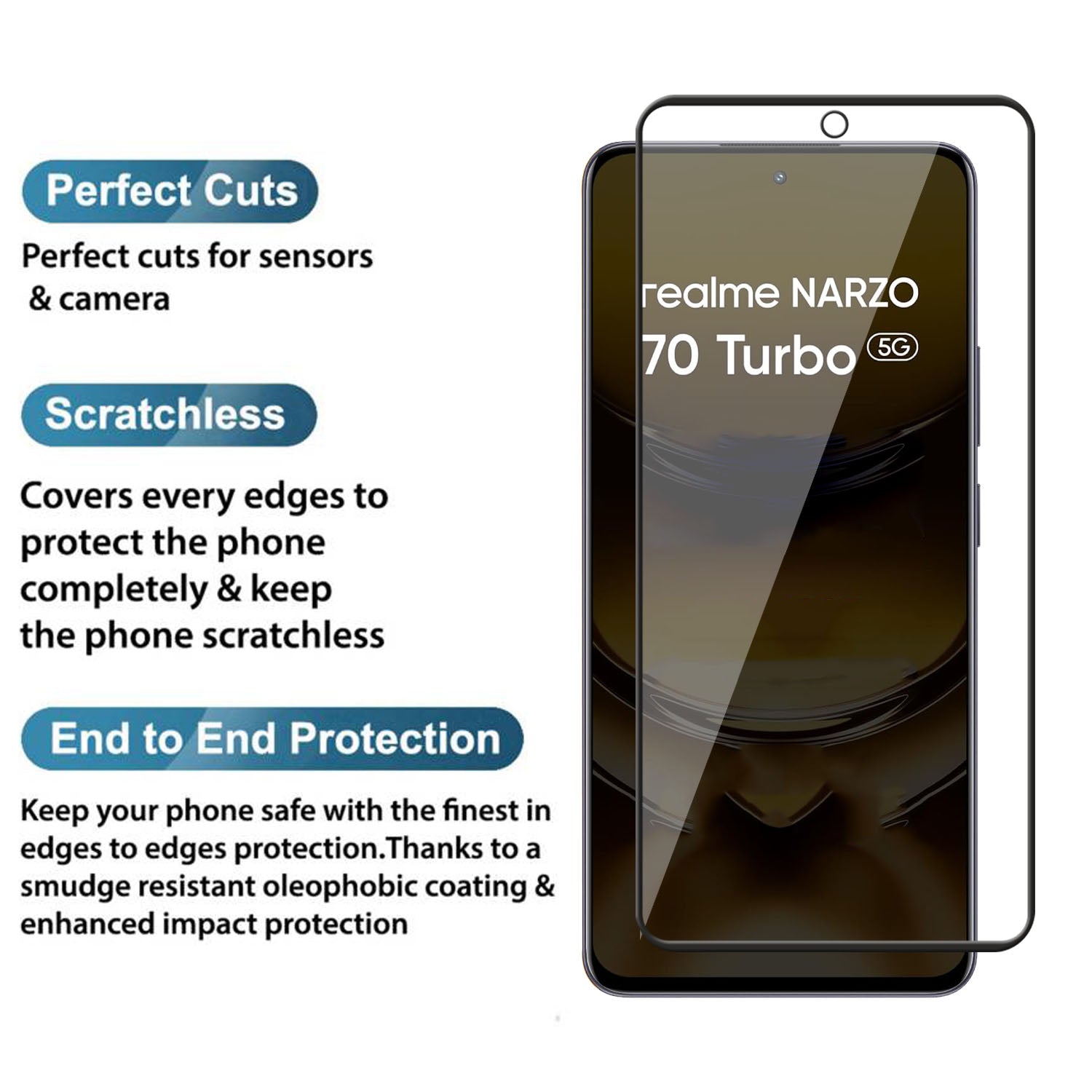 Tempered Glass for Realme Narzo 70 Turbo (Black) Edge to Edge , Pack of 1