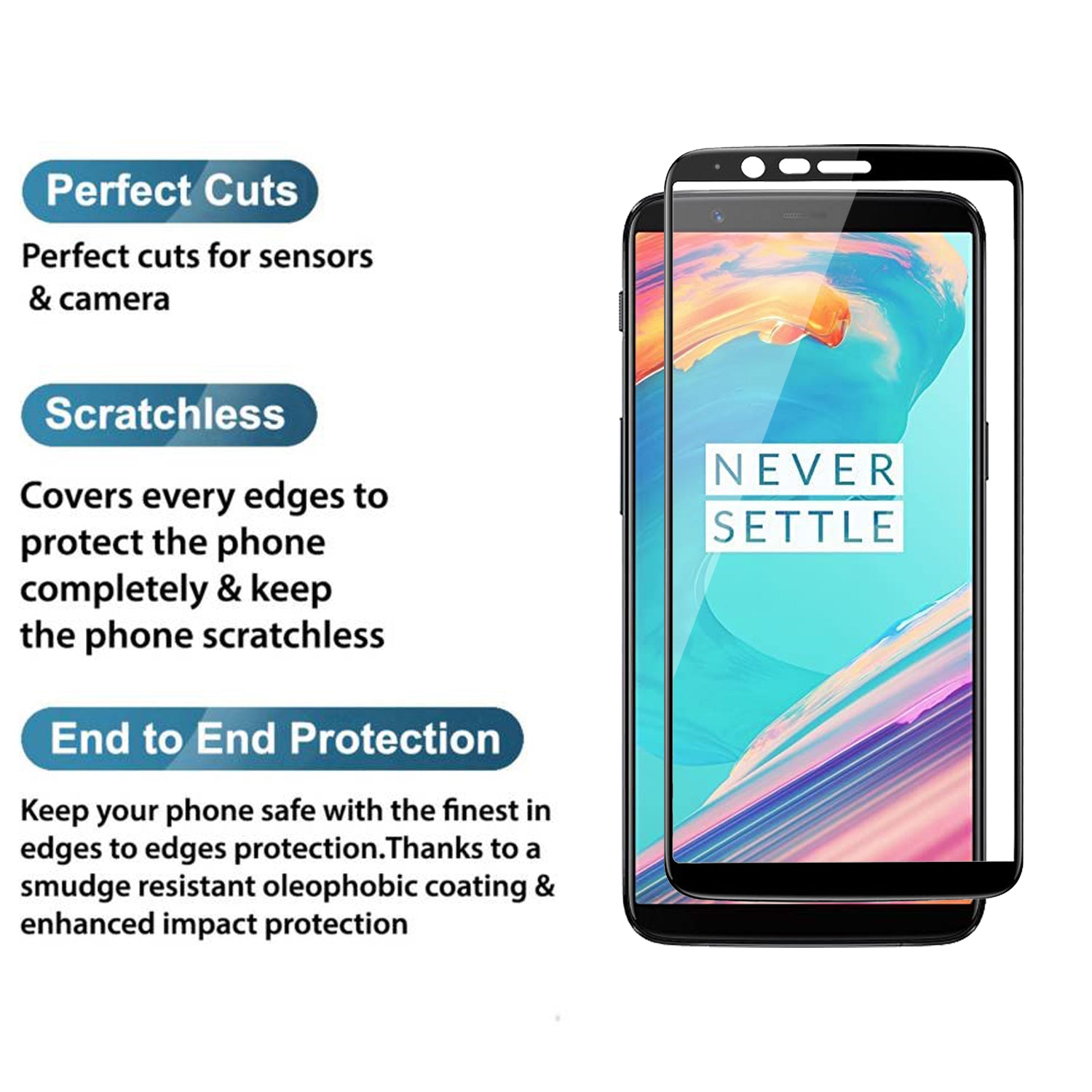 Tempered Glass for OnePlus 5T (Black) Edge to Edge , Pack of 1