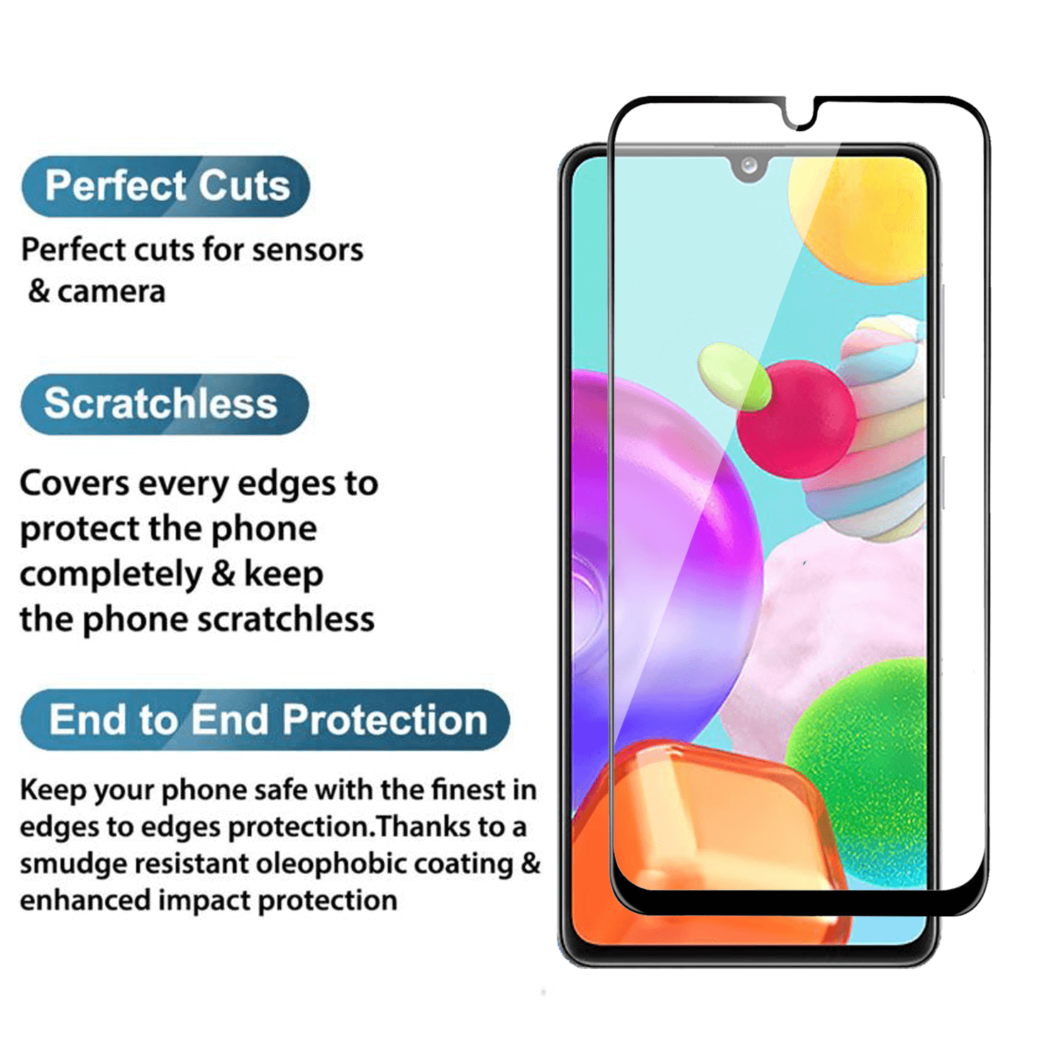 Tempered Glass for Samsung Galaxy A41 (Black) Edge to Edge , Pack of 1