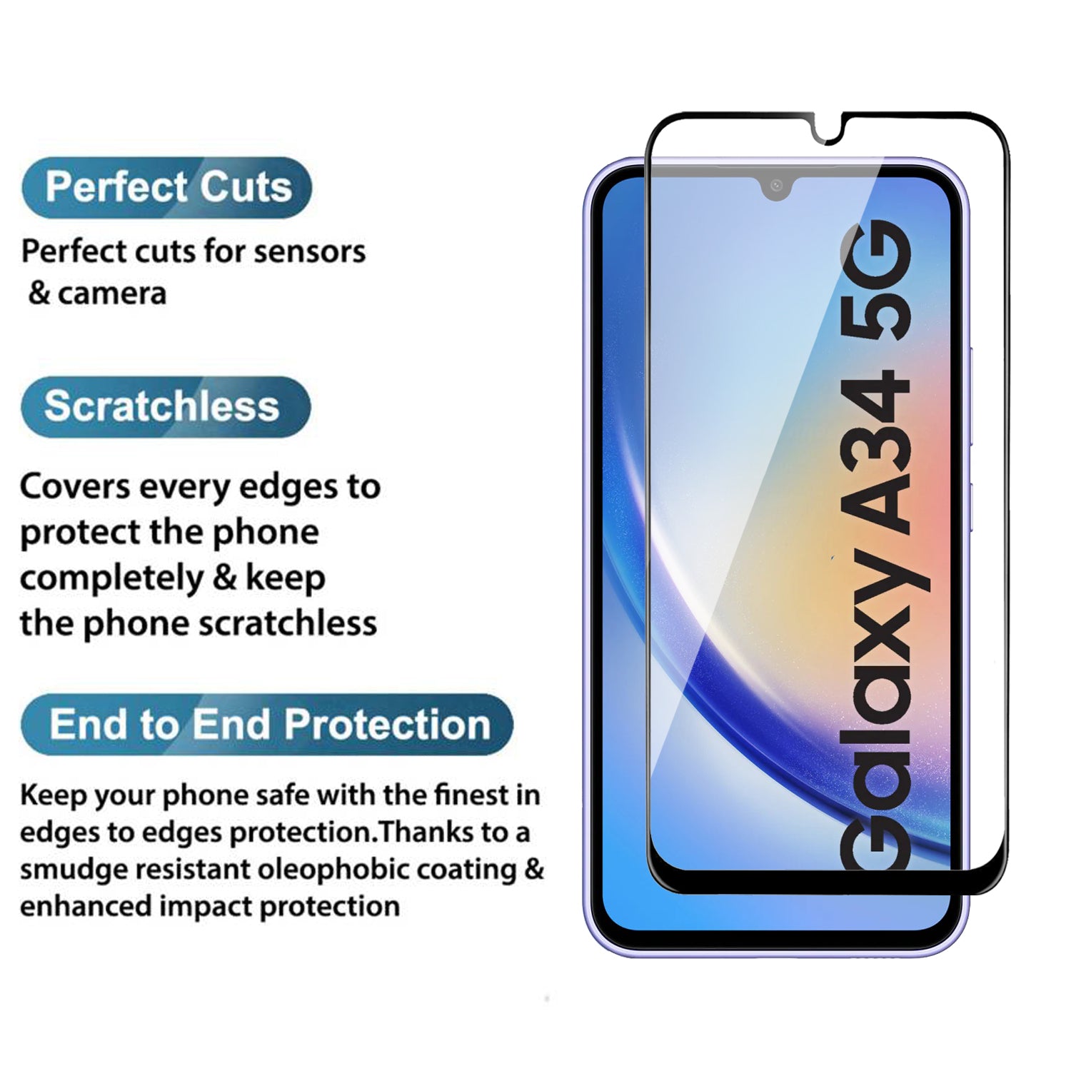 Tempered Glass for Samsung Galaxy A34 (Black) Edge to Edge , Pack of 1