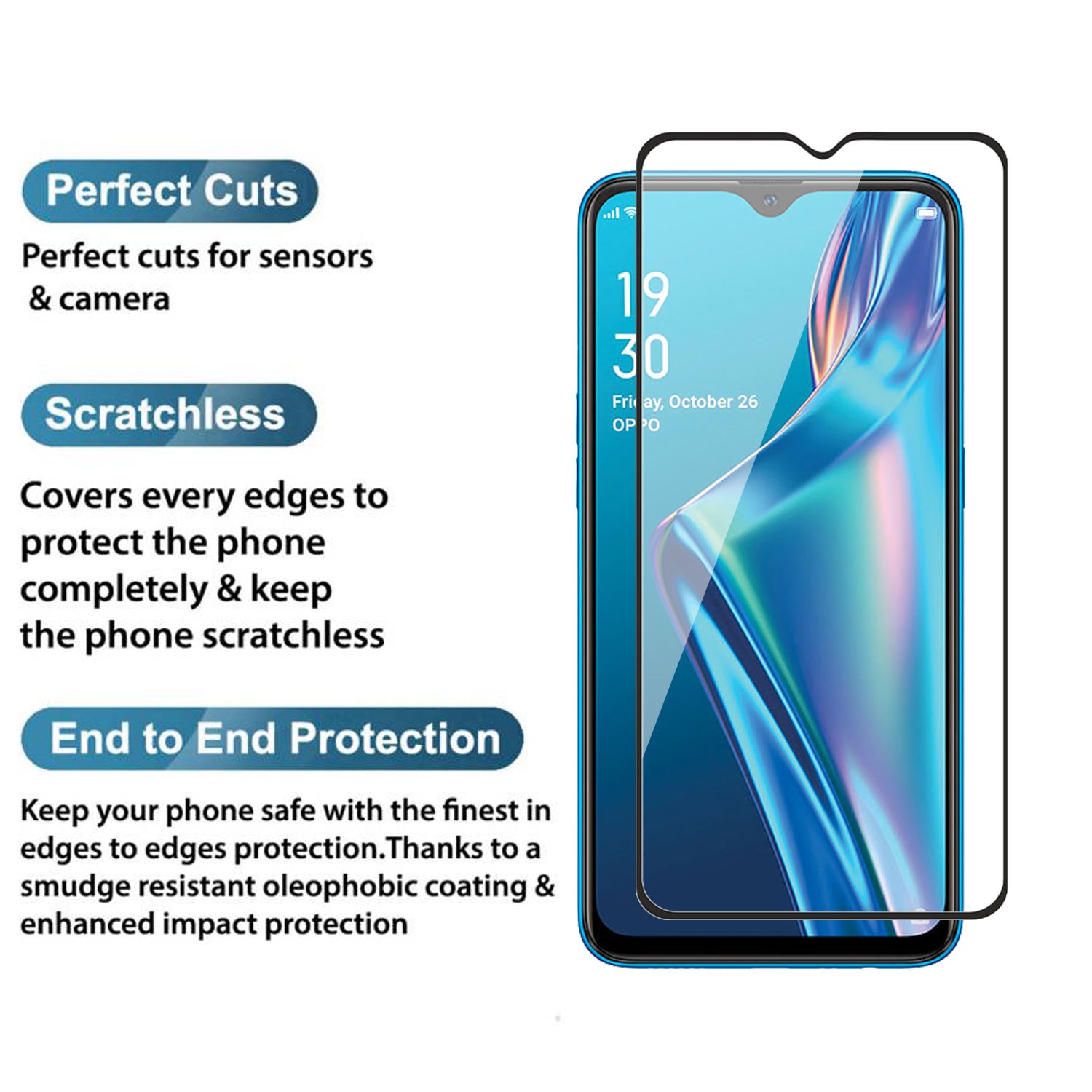Tempered Glass for Oppo A12 / Oppo A11k (Black) Edge to Edge , Pack of 1