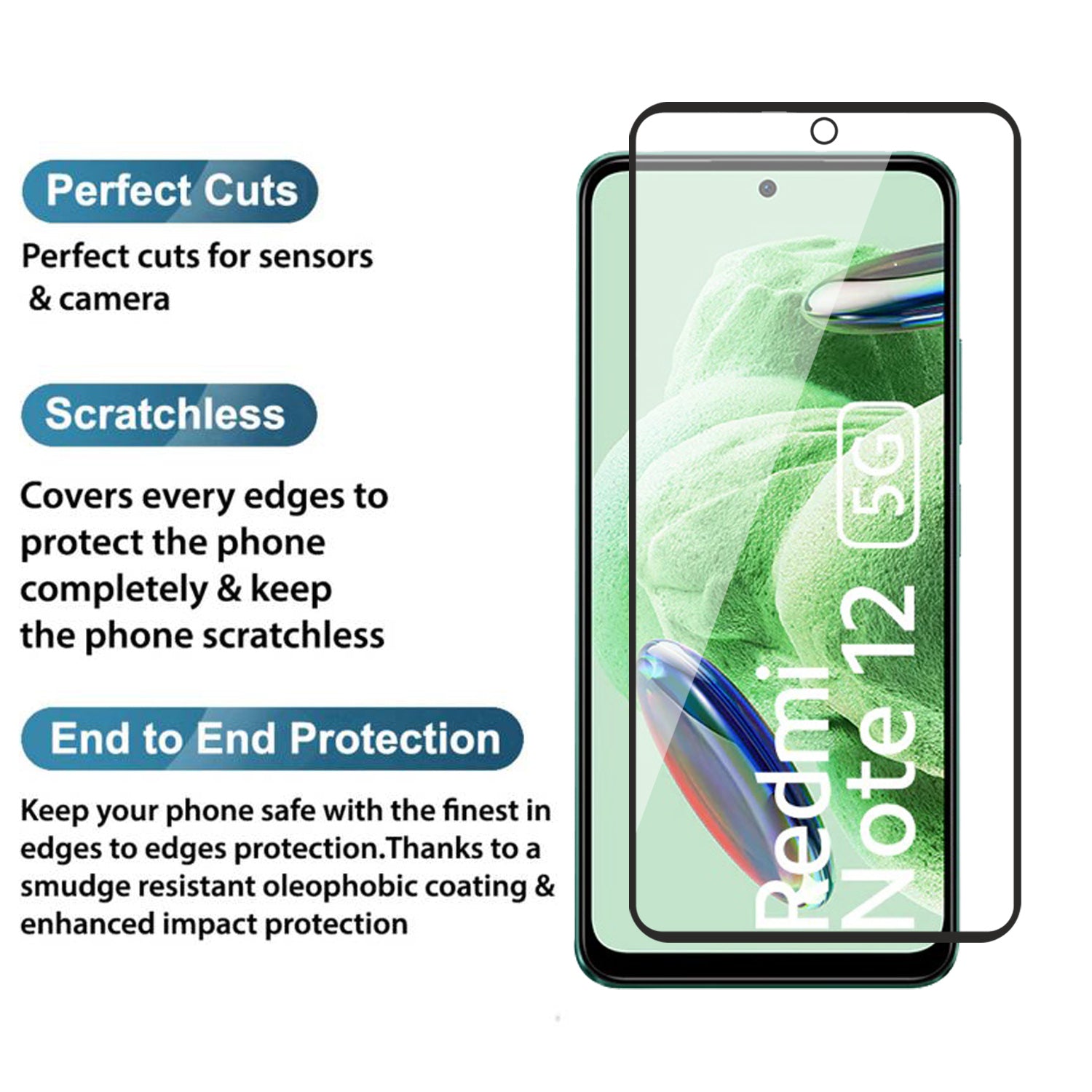 Tempered Glass for Xiaomi Redmi Note 12 (Black) Edge to Edge , Pack of 1