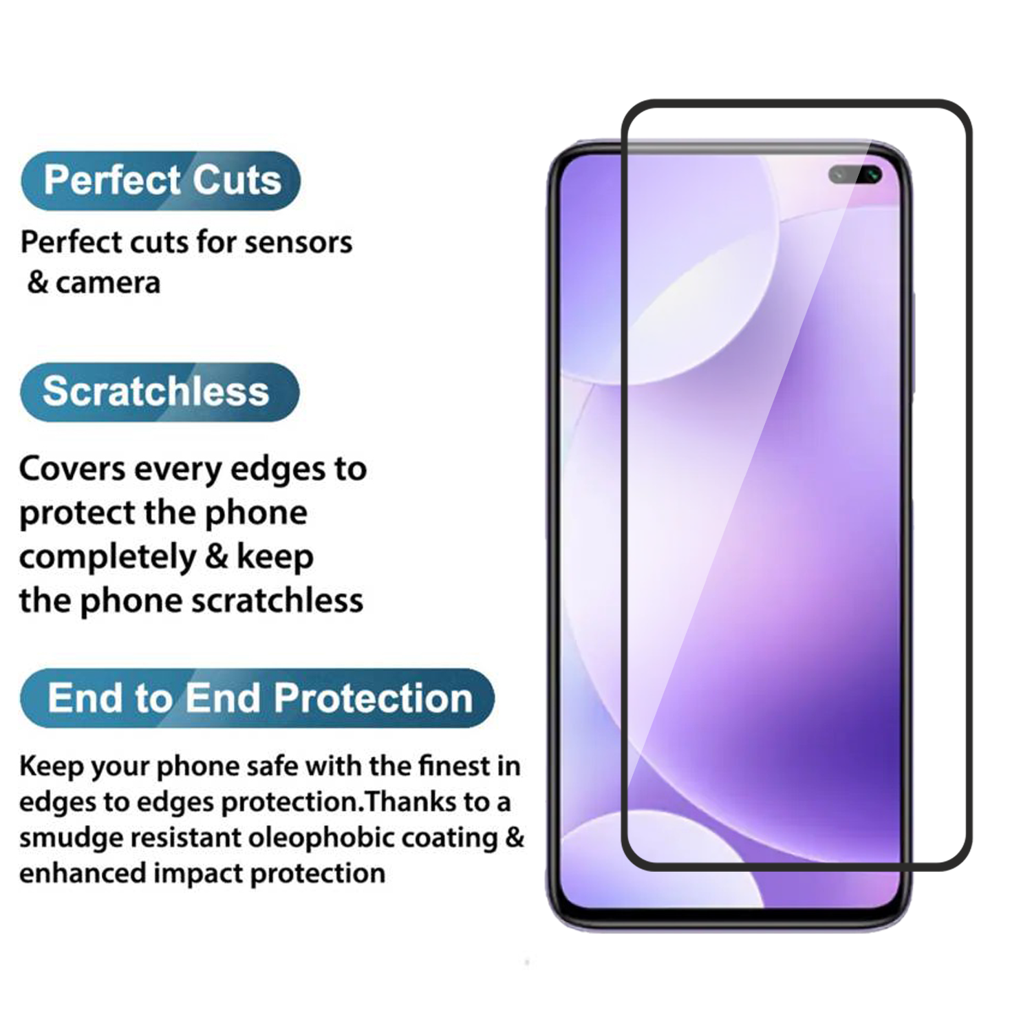 Tempered Glass for Xiaomi Redmi K30 / Poco X2 / Poco M2 Pro / Note 9 Pro / Note 9S / Note 9 Pro Max (Black) Edge to Edge , Pack of 1