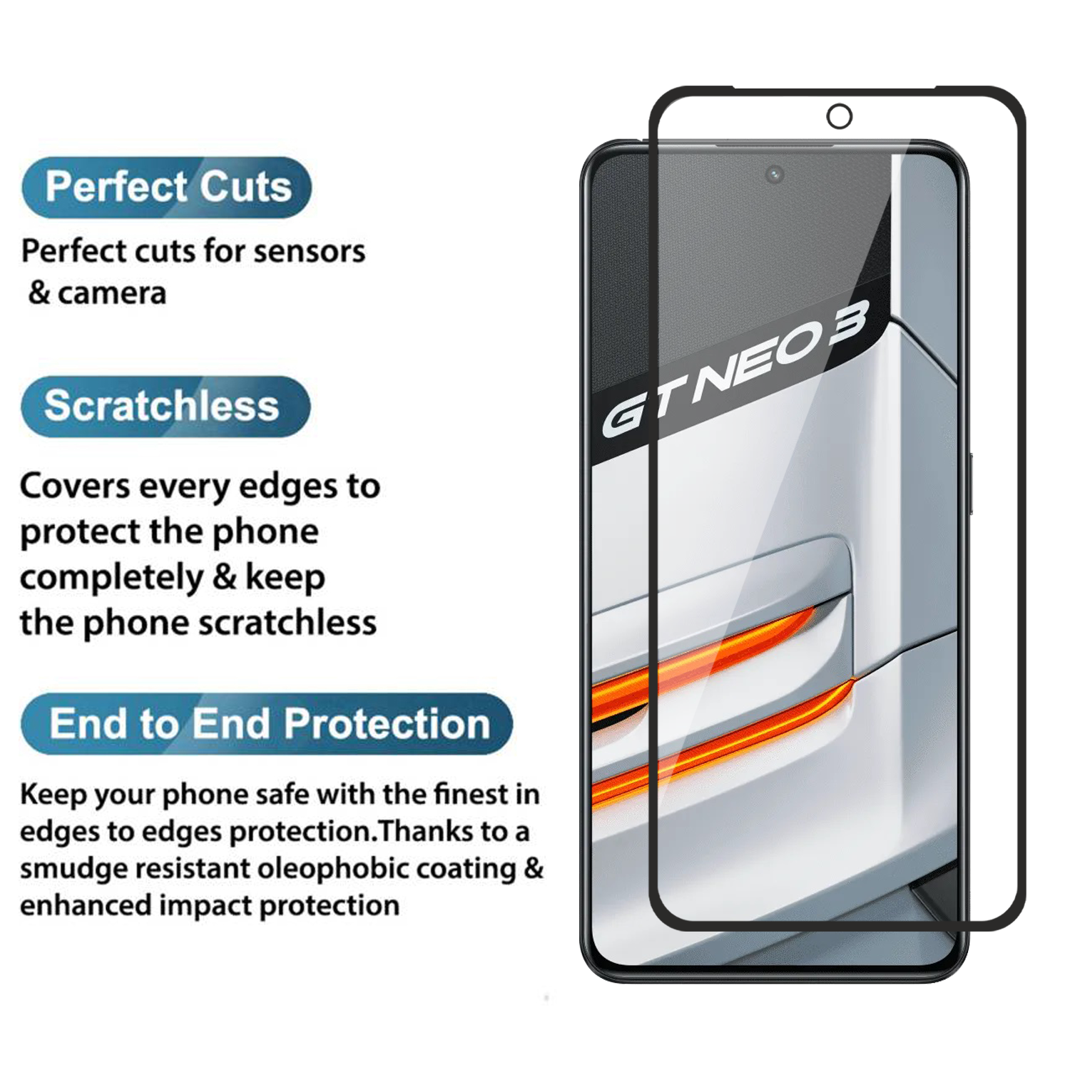 Tempered Glass for Realme GT Neo 3 (Black) , Edge to Edge , Pack of 1