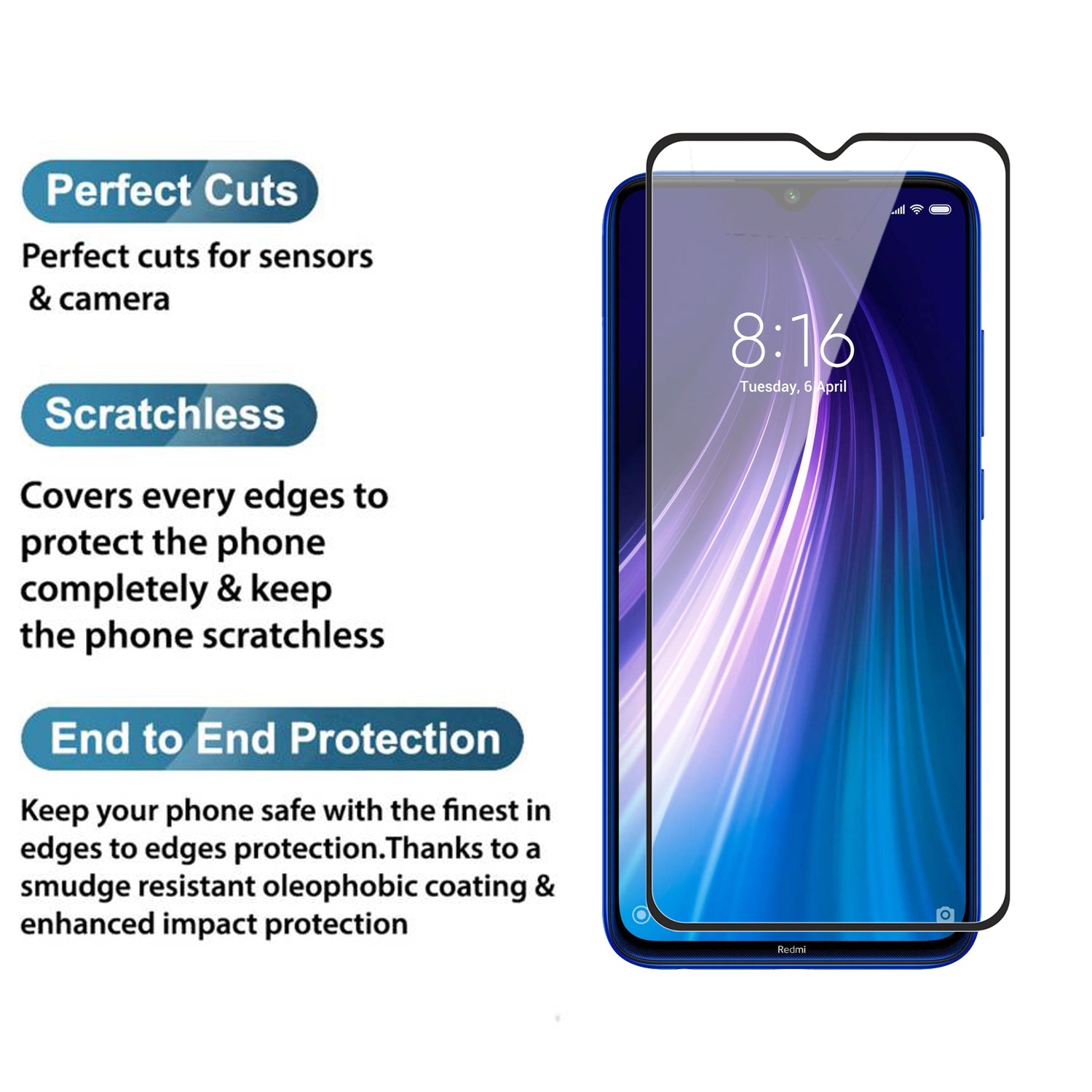 Tempered Glass for Xiaomi Redmi Note 8 (Black) Edge to Edge , Pack of 1