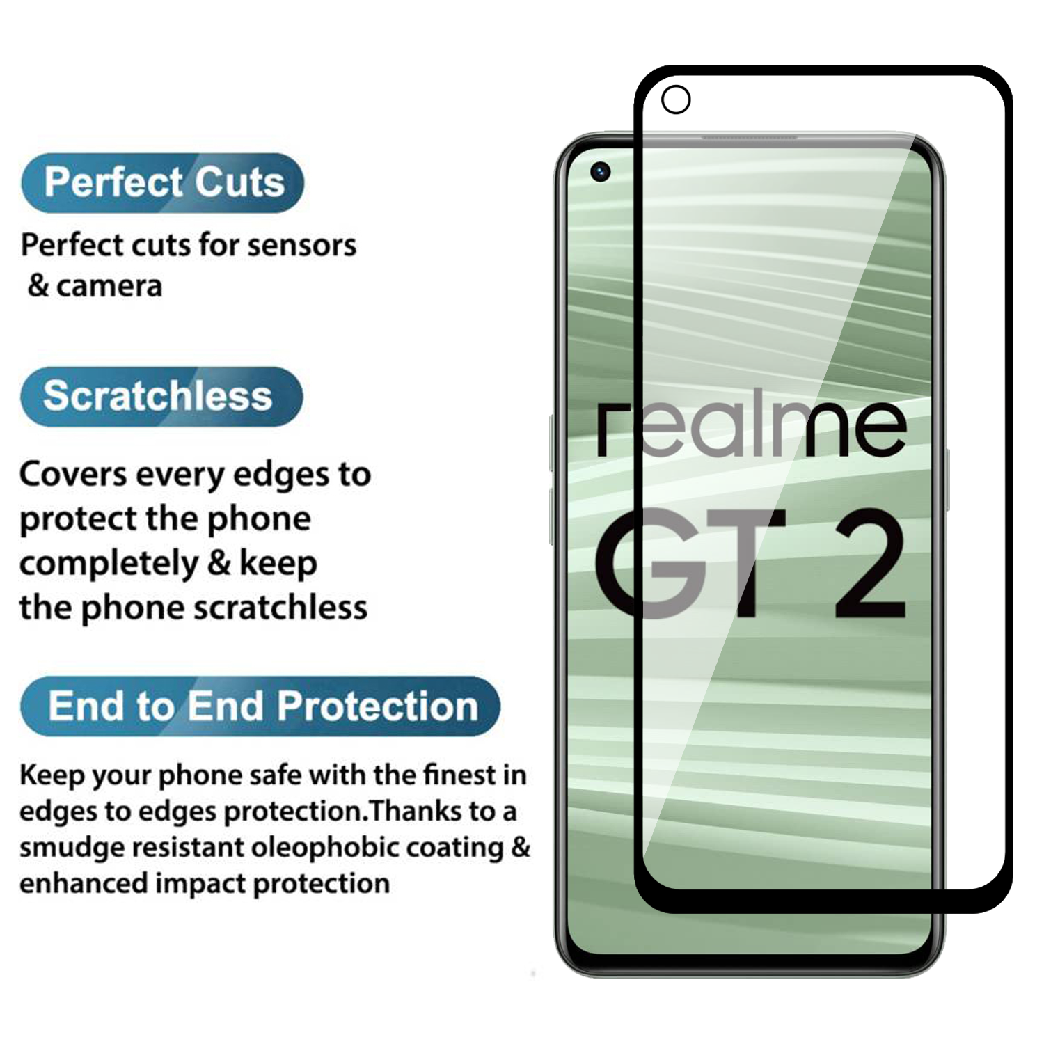 Tempered Glass for Realme GT2 / GT Neo 2 / Realme GT Neo 3T (Black) Edge to Edge , Pack of 1