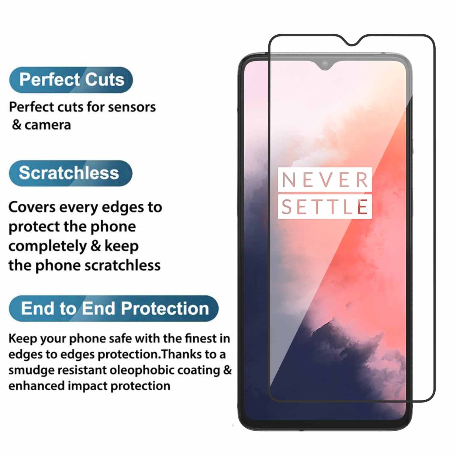 Tempered Glass for Oneplus 7T (Black) Edge to Edge , Pack of 1