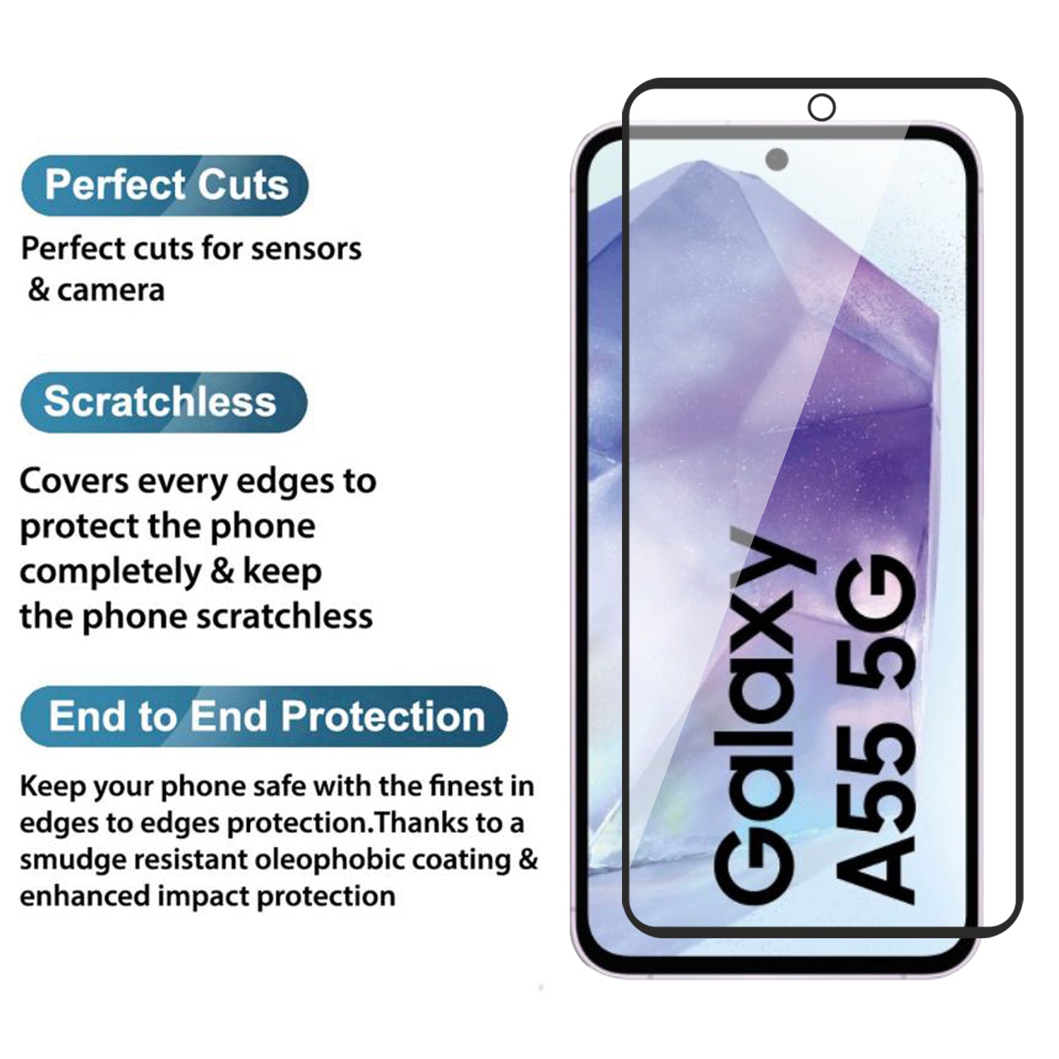 Tempered Glass for Samsung Galaxy A35 / A55 (Black) Edge to Edge , Pack of 1