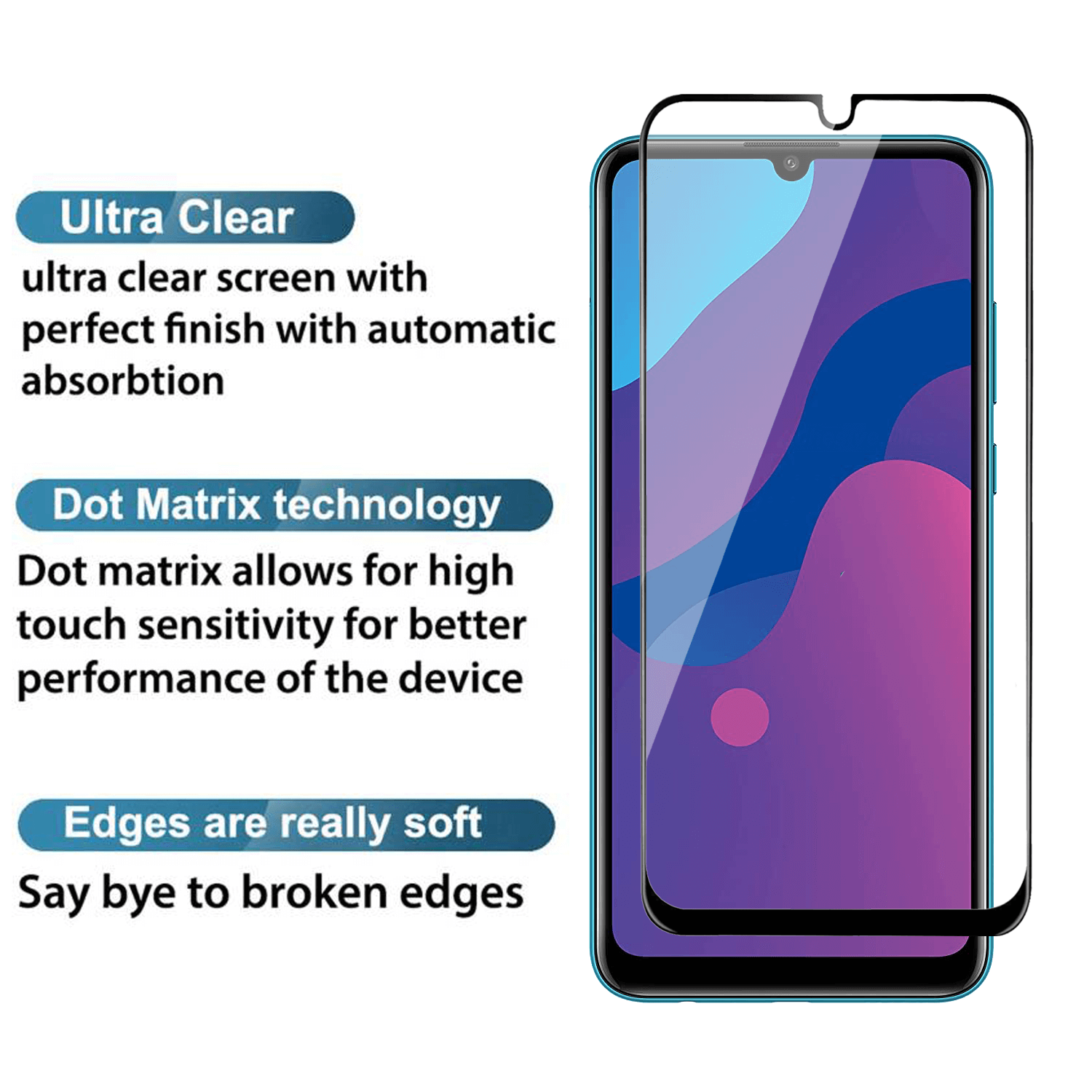 Tempered Glass for Huawei Y6p / Honor 9A (Black) Edge to Edge , Pack of 1