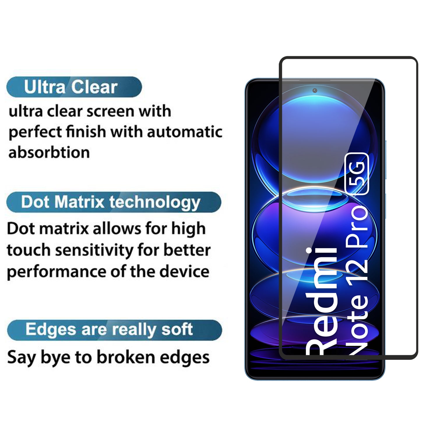 Tempered Glass for Redmi Note 12 Pro / Note 12 Pro Plus / Redmi Note 12 Discovery / Poco X5 Pro 5G / Xiaomi Redmi Note 12 Turbo / Poco F5 (Black) Edge to Edge , Pack of 1