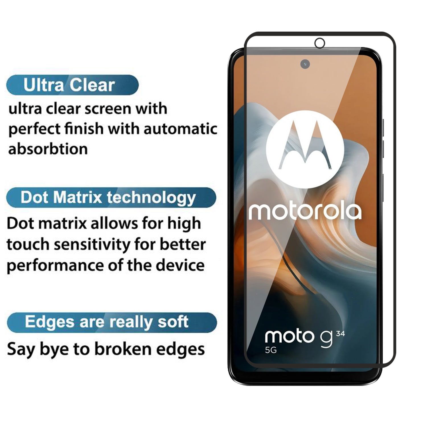 Tempered Glass for Motorola Moto G34 / G45, Pack of 1 , Edge to Edge