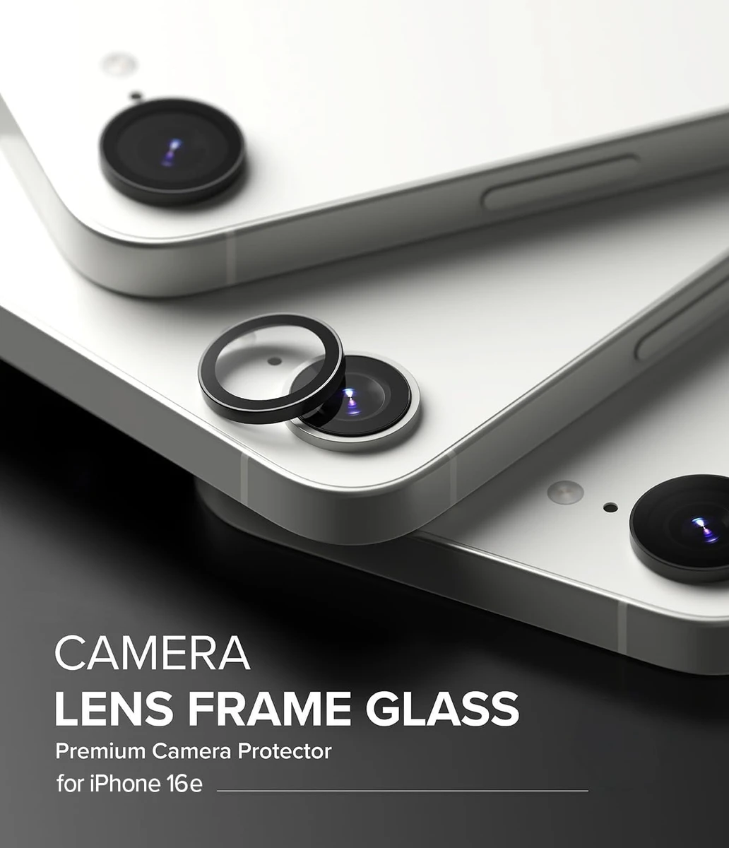POPIO Camera Lens Protector For Compatible For iPhone 16E (Black), 1 Set, with Easy Installation Kit