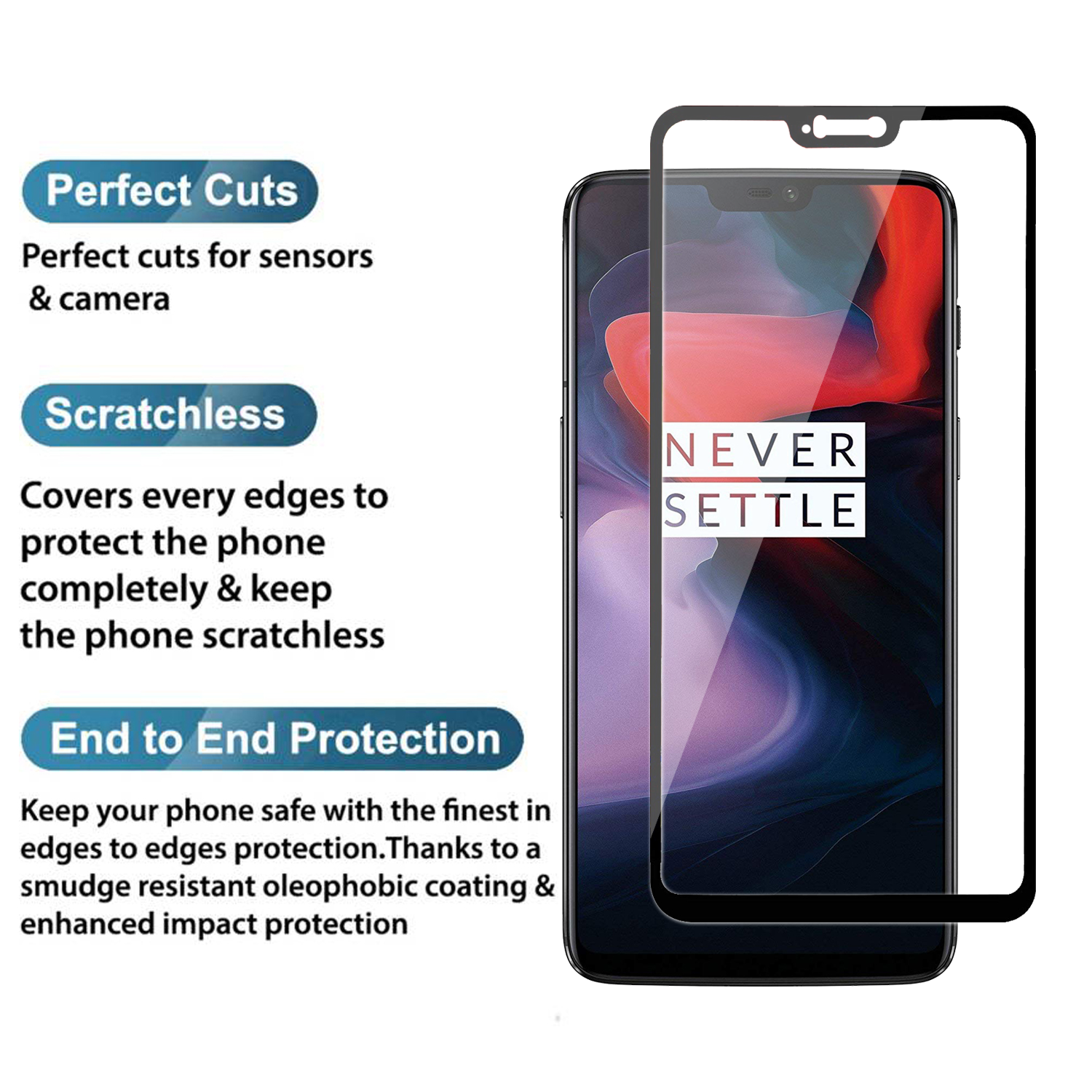 Tempered Glass for Oneplus 6 (Black) Edge to Edge, Pack of 1
