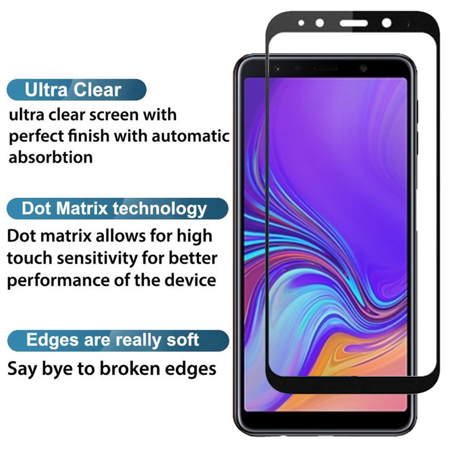 Tempered Glass for Samsung A7 2018 (Black) Edge to Edge , Pack of 1