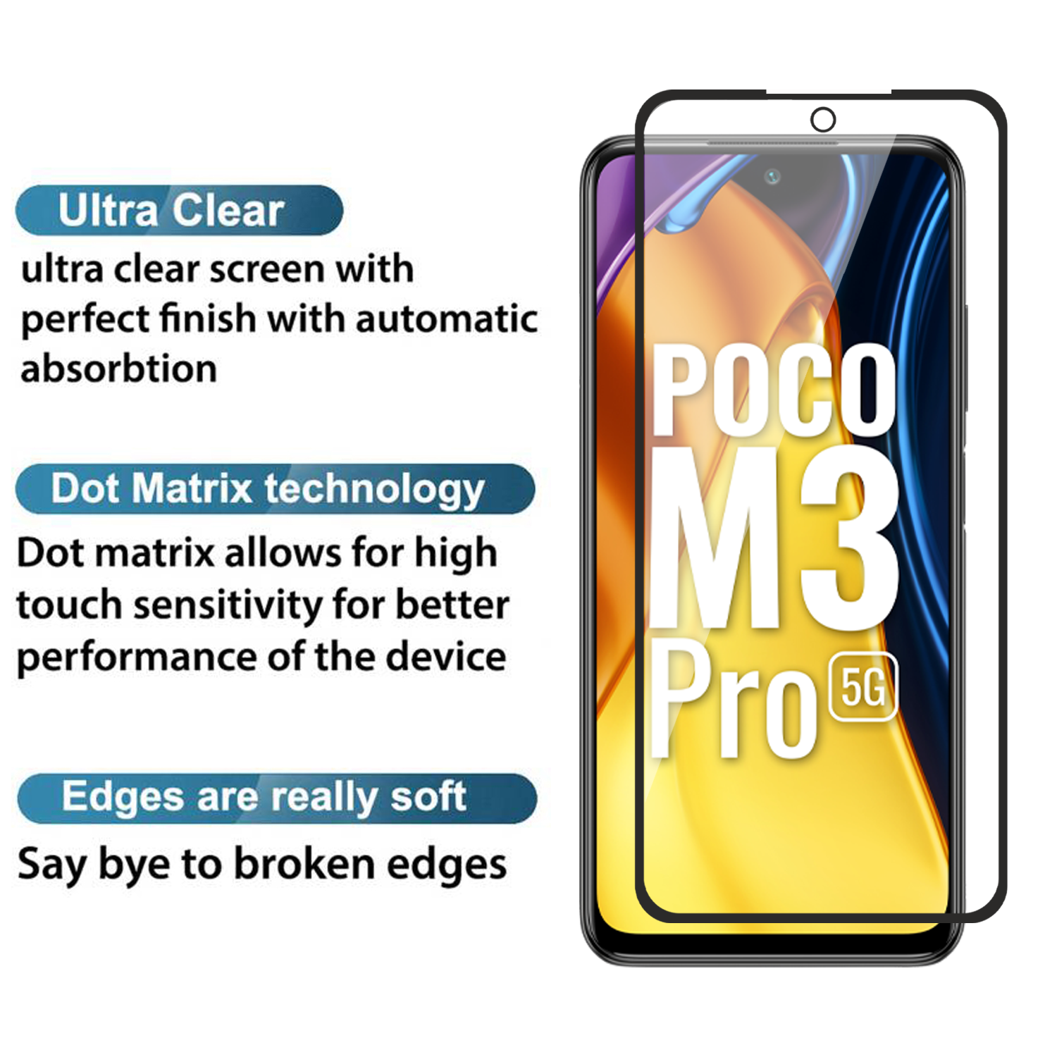 Tempered Glass for Xiaomi Poco M3 Pro/Xiaomi Poco M3 Pro 5G / Xiaomi Redmi Note 10T 5G (Black) , Edge to Edge , Pack of 1