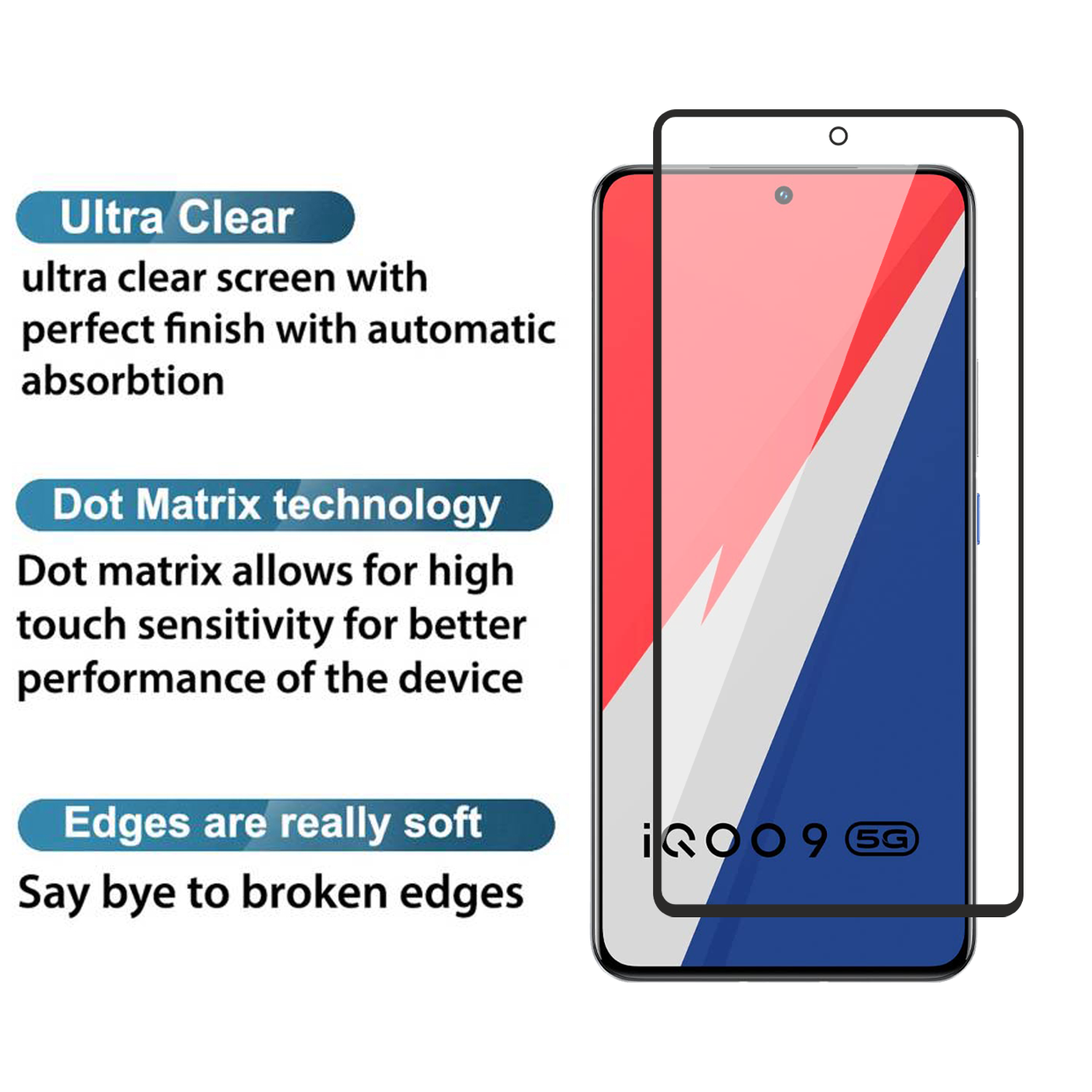 Tempered Glass for vivo iQOO 9 (Black) Edge to Edge , Pack of 1