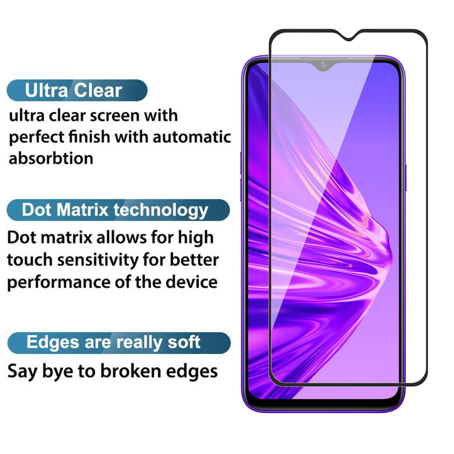 Tempered Glass for Realme 5 , Realme 5i , Realme 5s (Black) Edge to Edge , Pack of 1