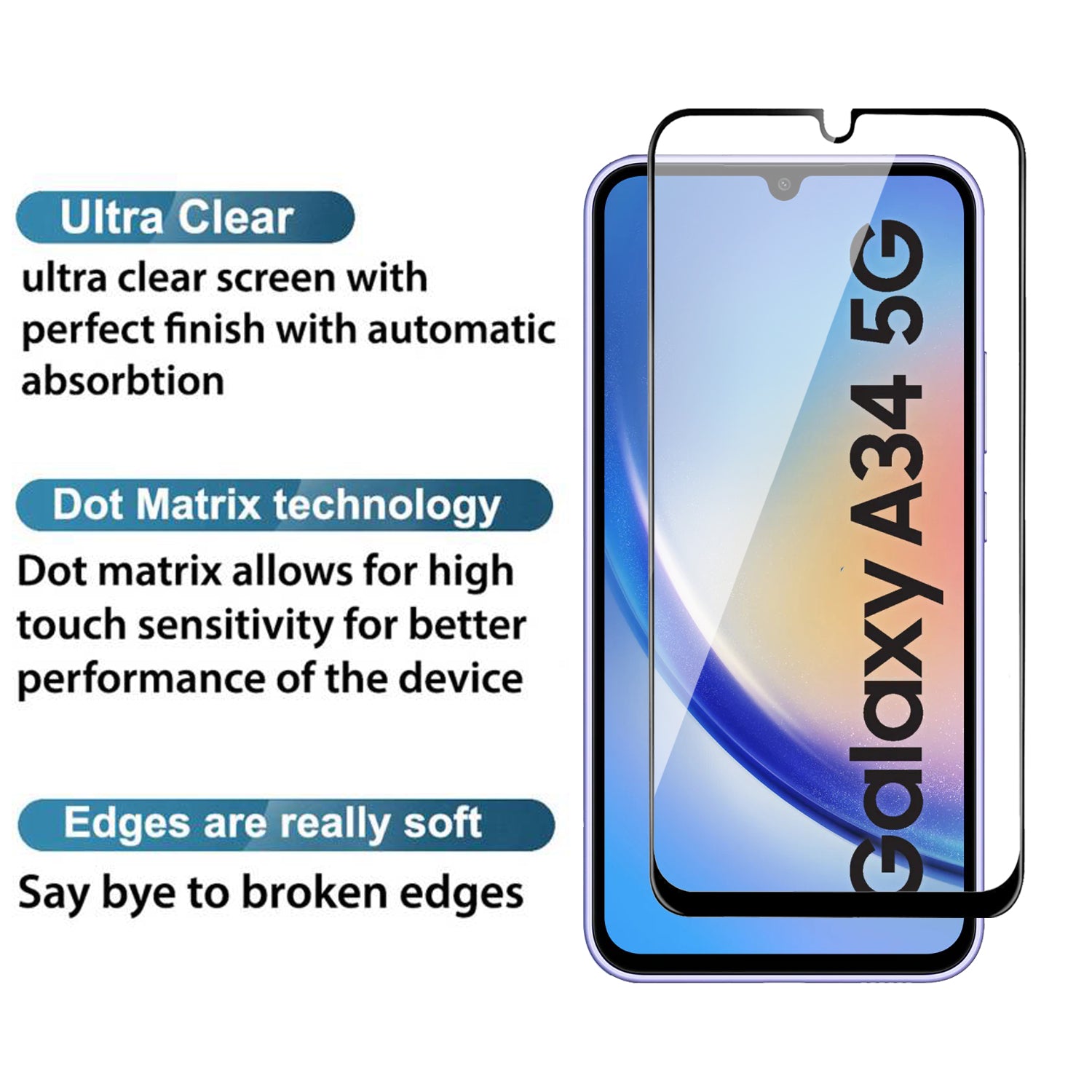 Tempered Glass for Samsung Galaxy A34 (Black) Edge to Edge , Pack of 1