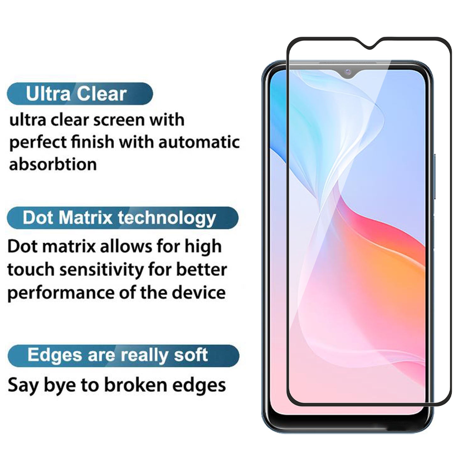 Tempered Glass for vivo Y12a , Y12s , Y12s 2021 , Y51 2020 , Y51a , Y52 5G (Black) Edge to Edge , Pack of 1