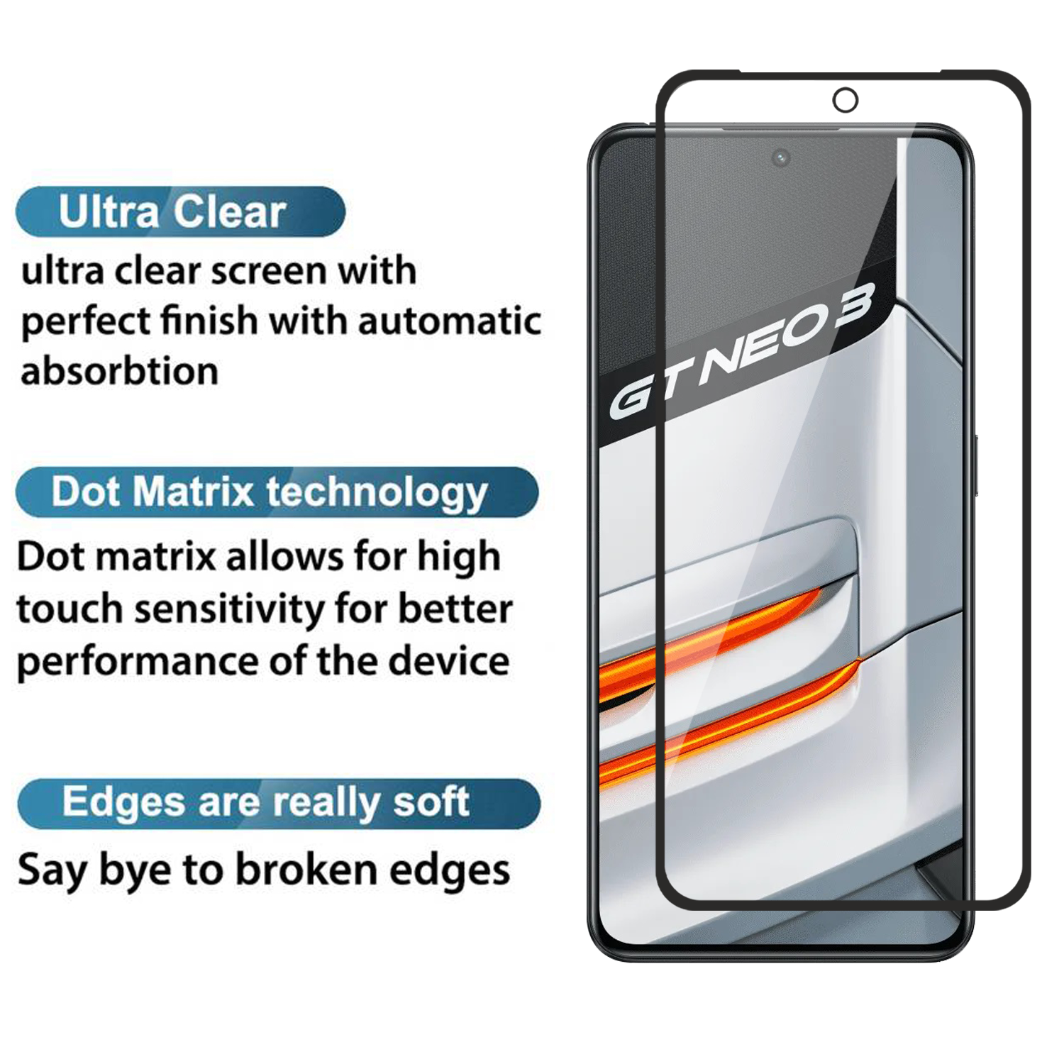 Tempered Glass for Realme GT Neo 3 (Black) , Edge to Edge , Pack of 1