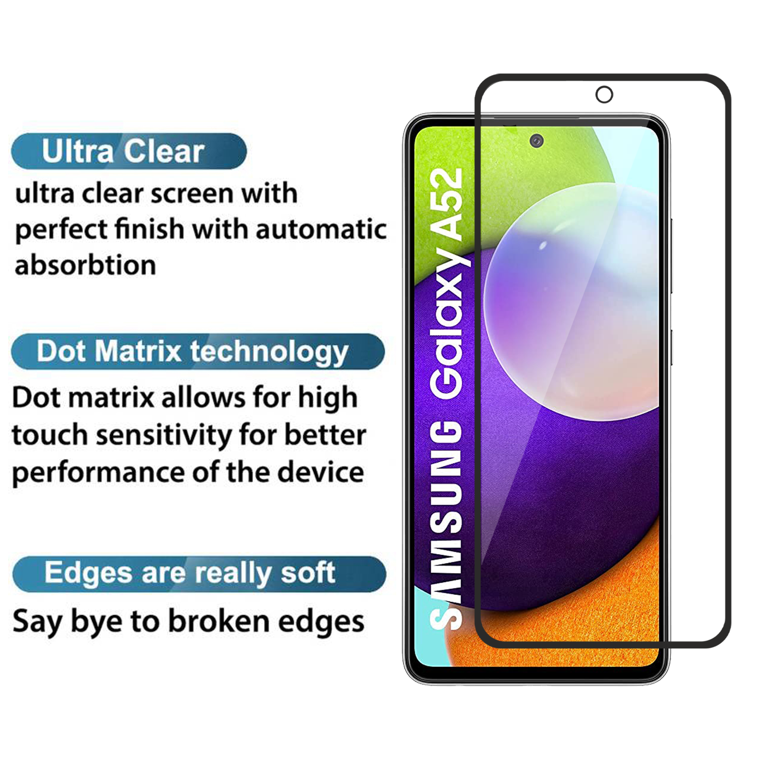 Tempered Glass for Samsung Galaxy A52 / Samsung Galaxy A52s (Black) Edge to Edge , Pack of 1