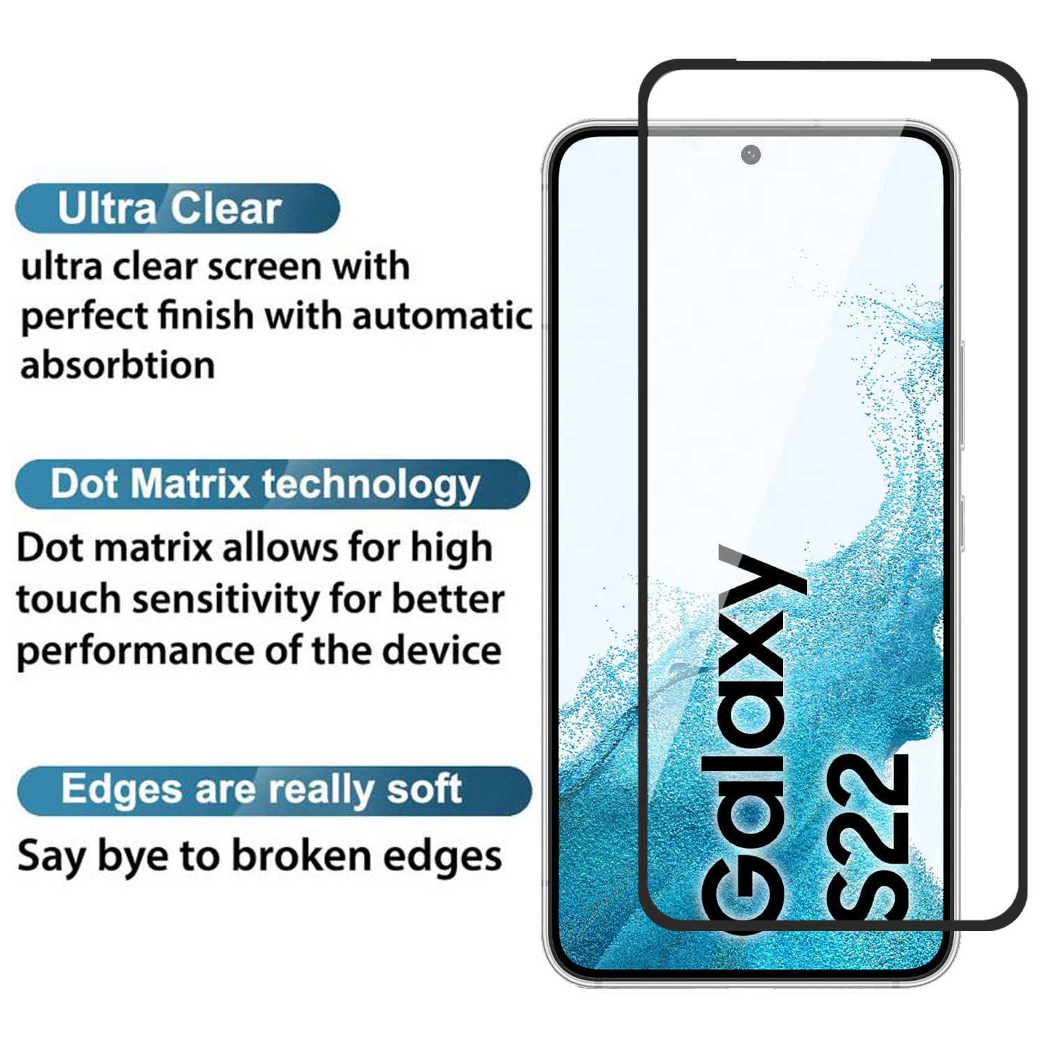 Tempered Glass for Samsung Galaxy S22 / S23 (Black) Edge to Edge , Pack of 1 ( No Guarantee for Finger Print )