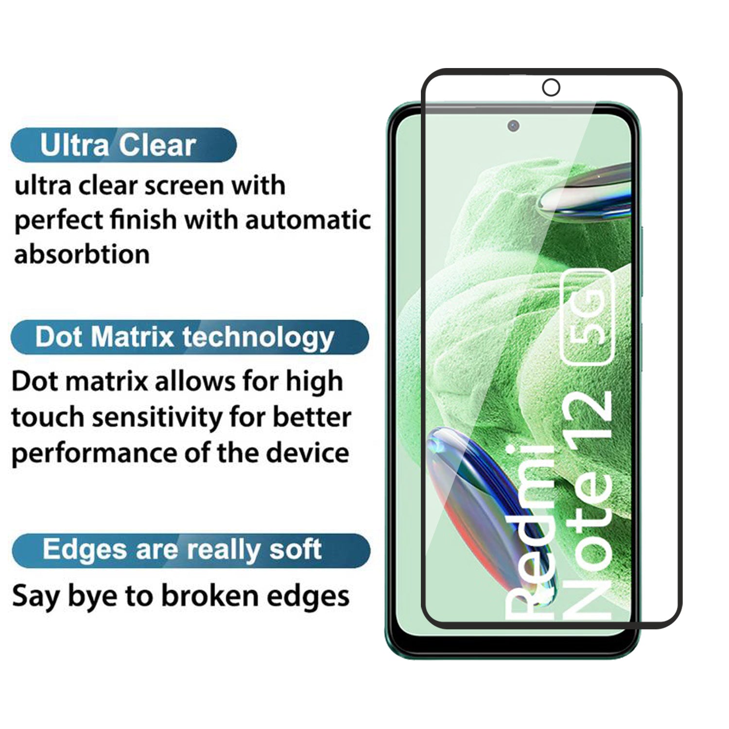 Tempered Glass for Xiaomi Redmi Note 12 (Black) Edge to Edge , Pack of 1