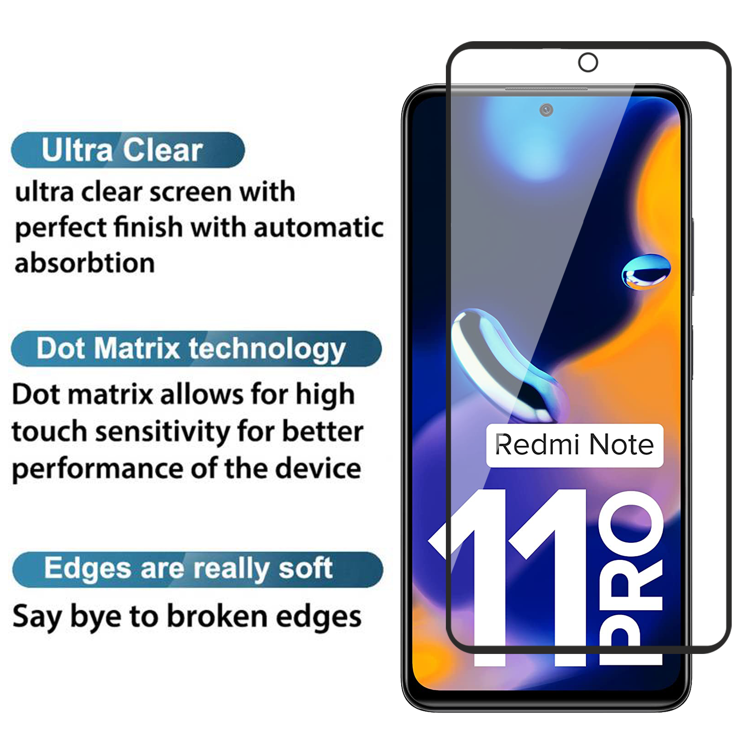 Tempered Glass for Poco X4 Pro 5G / Redmi Note 11 Pro/Redmi Note 11 Pro+ 5G (Black) , Edge to Edge , Pack of 1