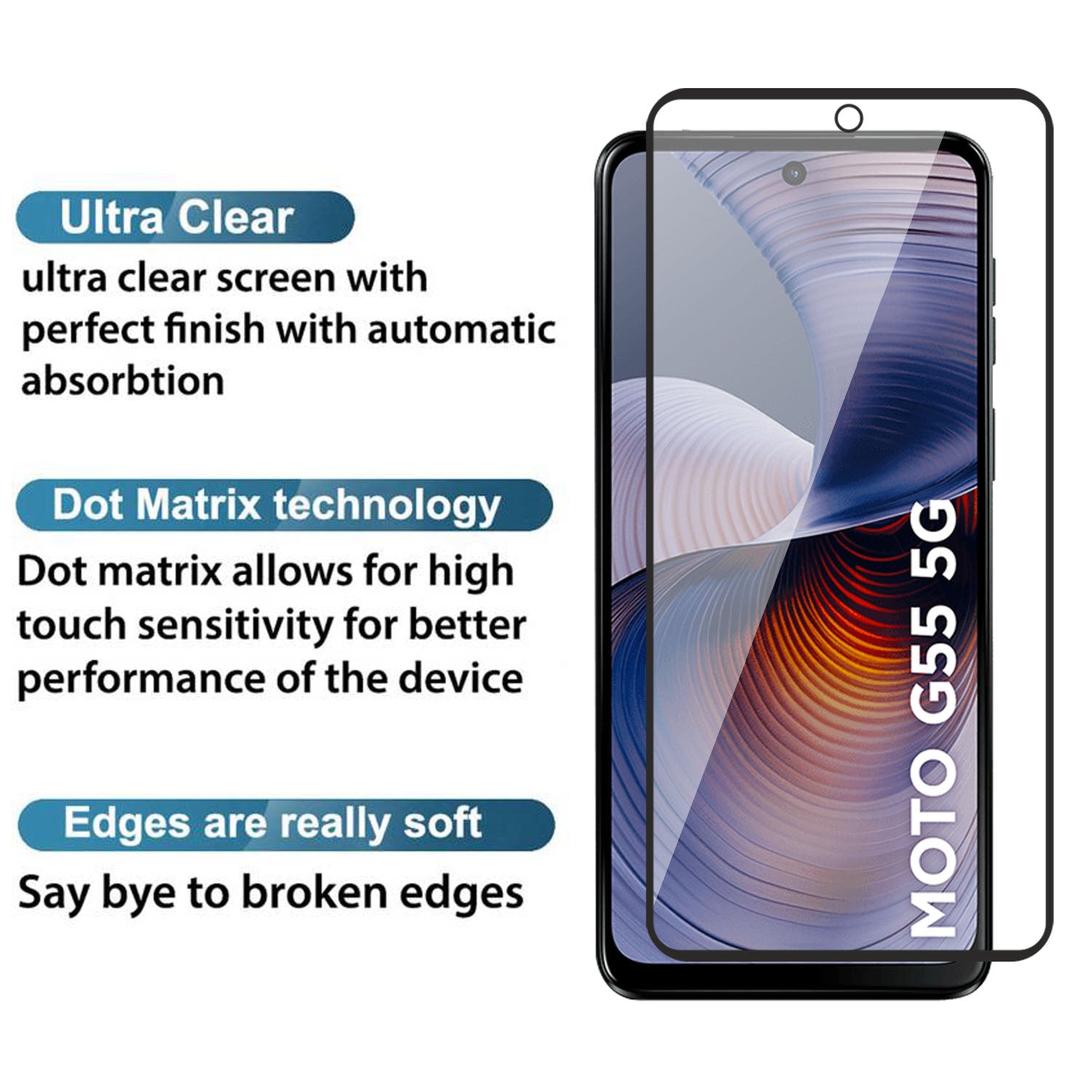 Tempered Glass for Motorola Moto G55 / G62 5G , Pack of 1 , Edge to Edge