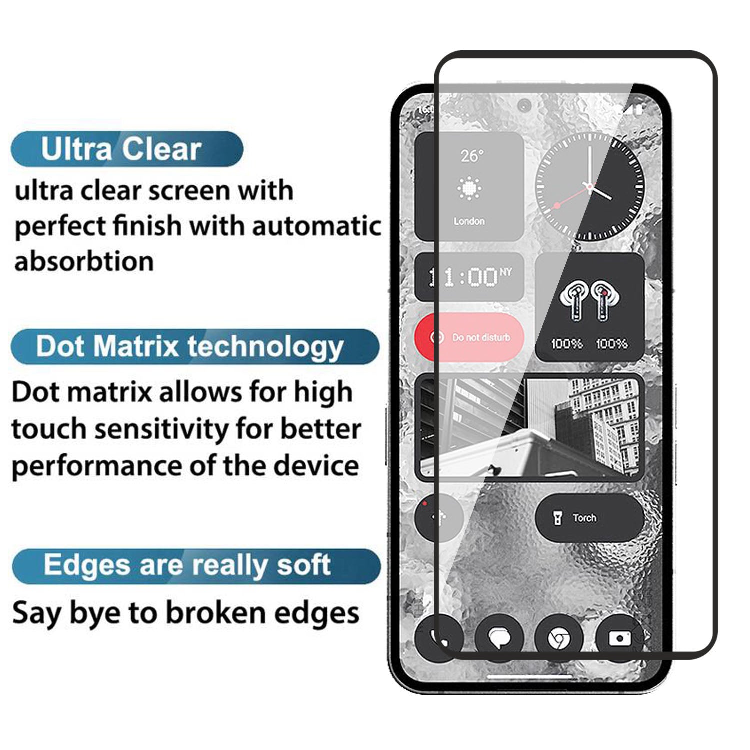 Tempered Glass for Nothing Phone 2 (Black) Edge to Edge , Pack of 1