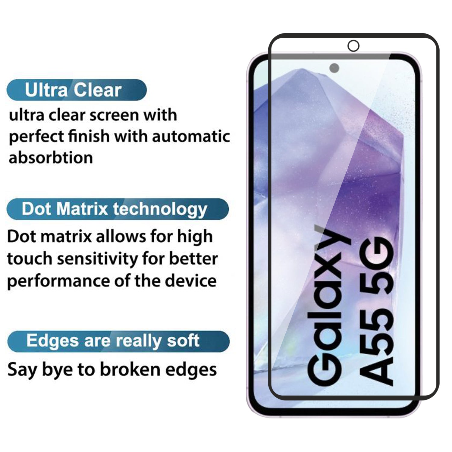 Tempered Glass for Samsung Galaxy A35 / A55 (Black) Edge to Edge , Pack of 1