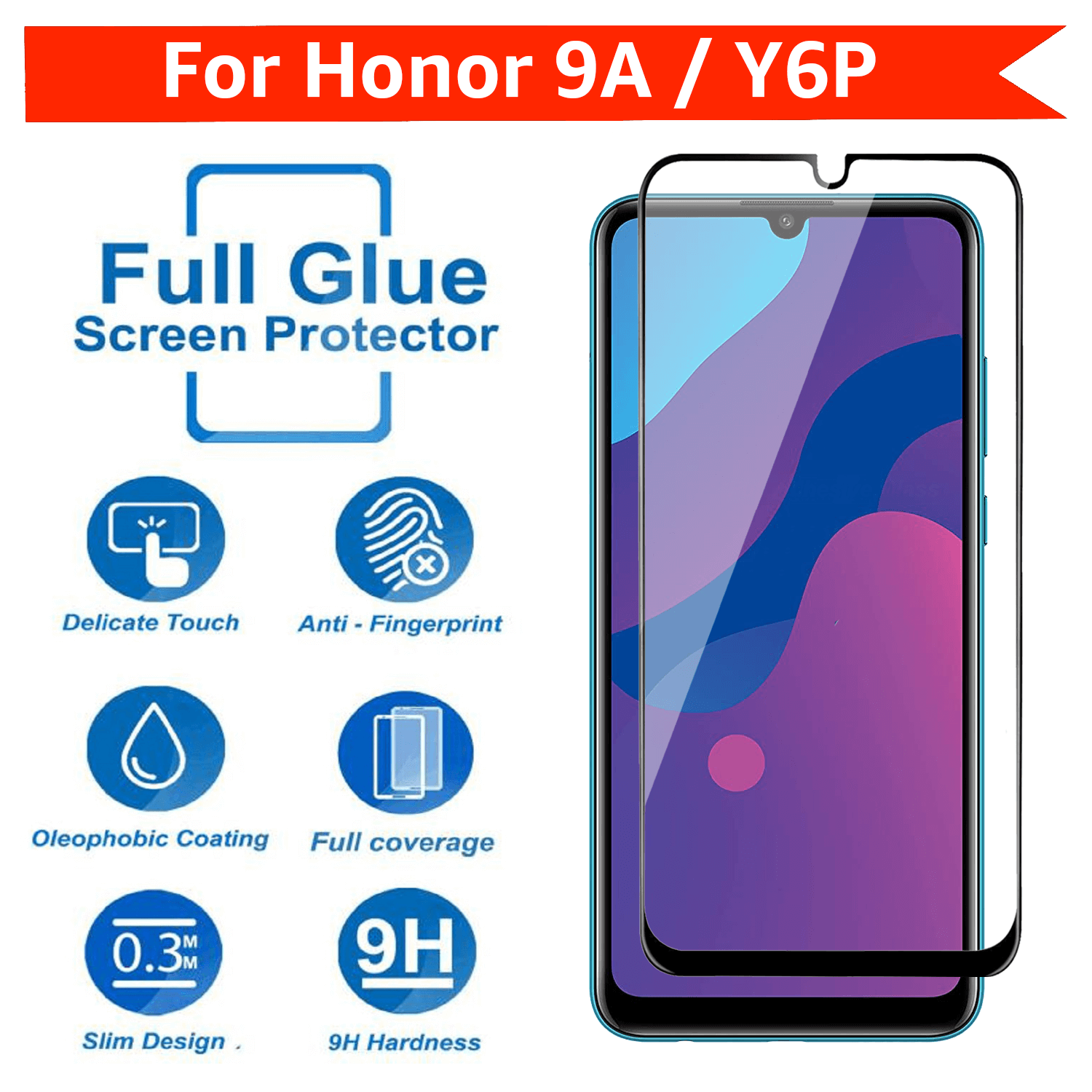 Tempered Glass for Huawei Y6p / Honor 9A (Black) Edge to Edge , Pack of 1