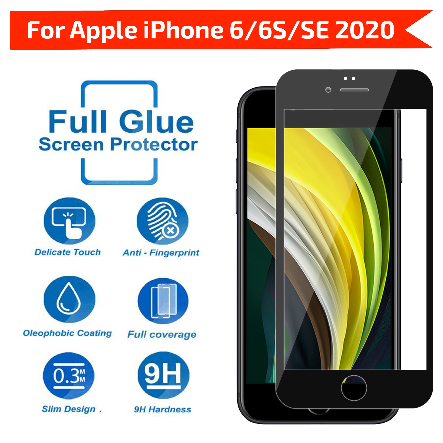 Tempered Glass for iPhone SE 2020 , iPhone SE 2022 (Black) Edge to Edge , Pack of 1
