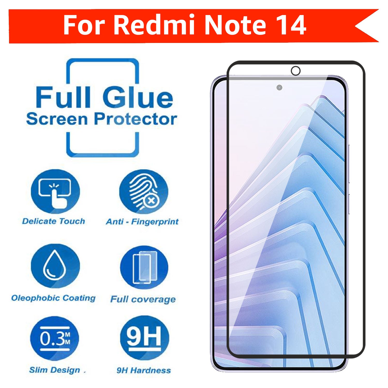 Tempered Glass for Redmi Note 14 (Black) Edge to Edge , Pack of 1