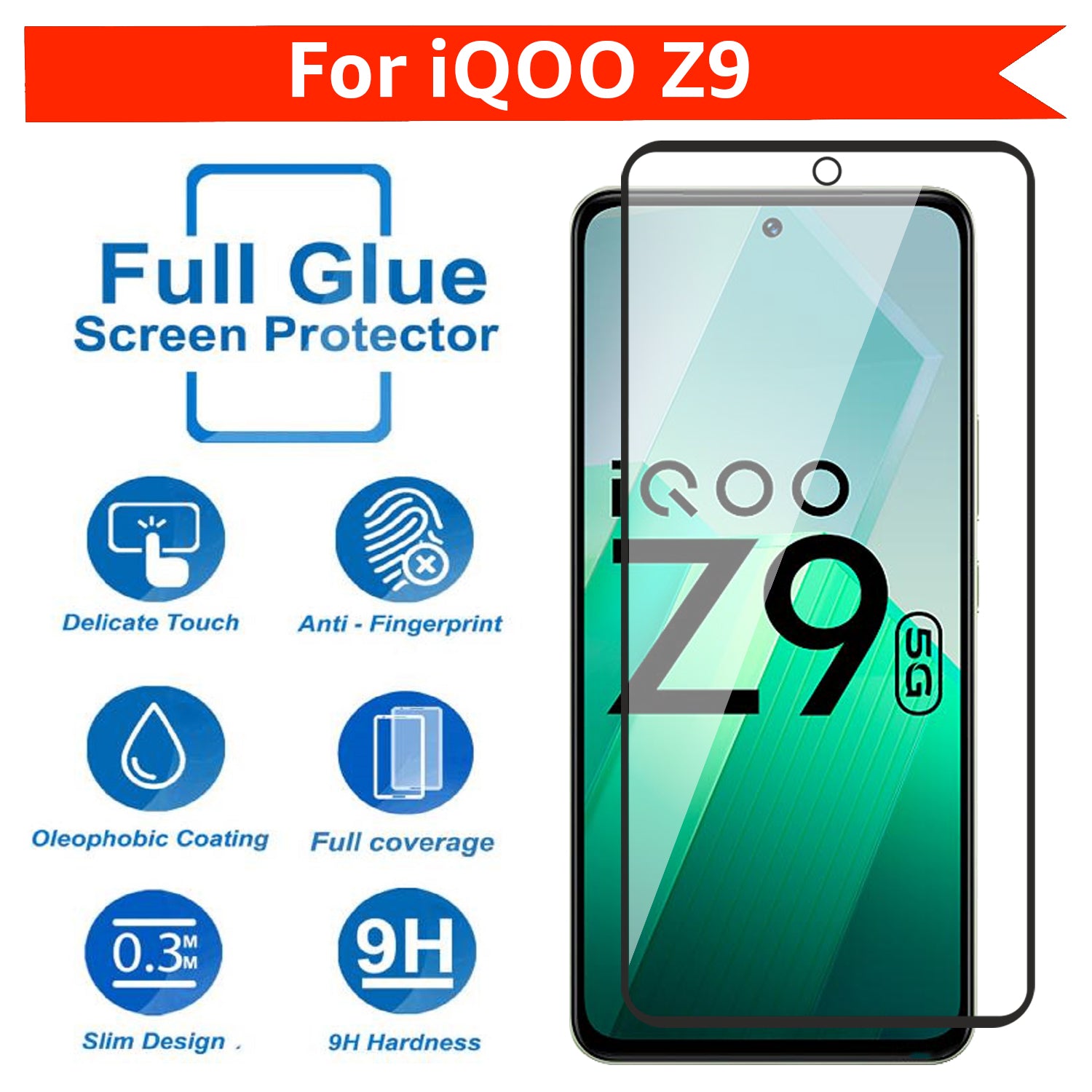 Tempered Glass for vivo iQOO Z9(Black) Edge to Edge , Pack of 1