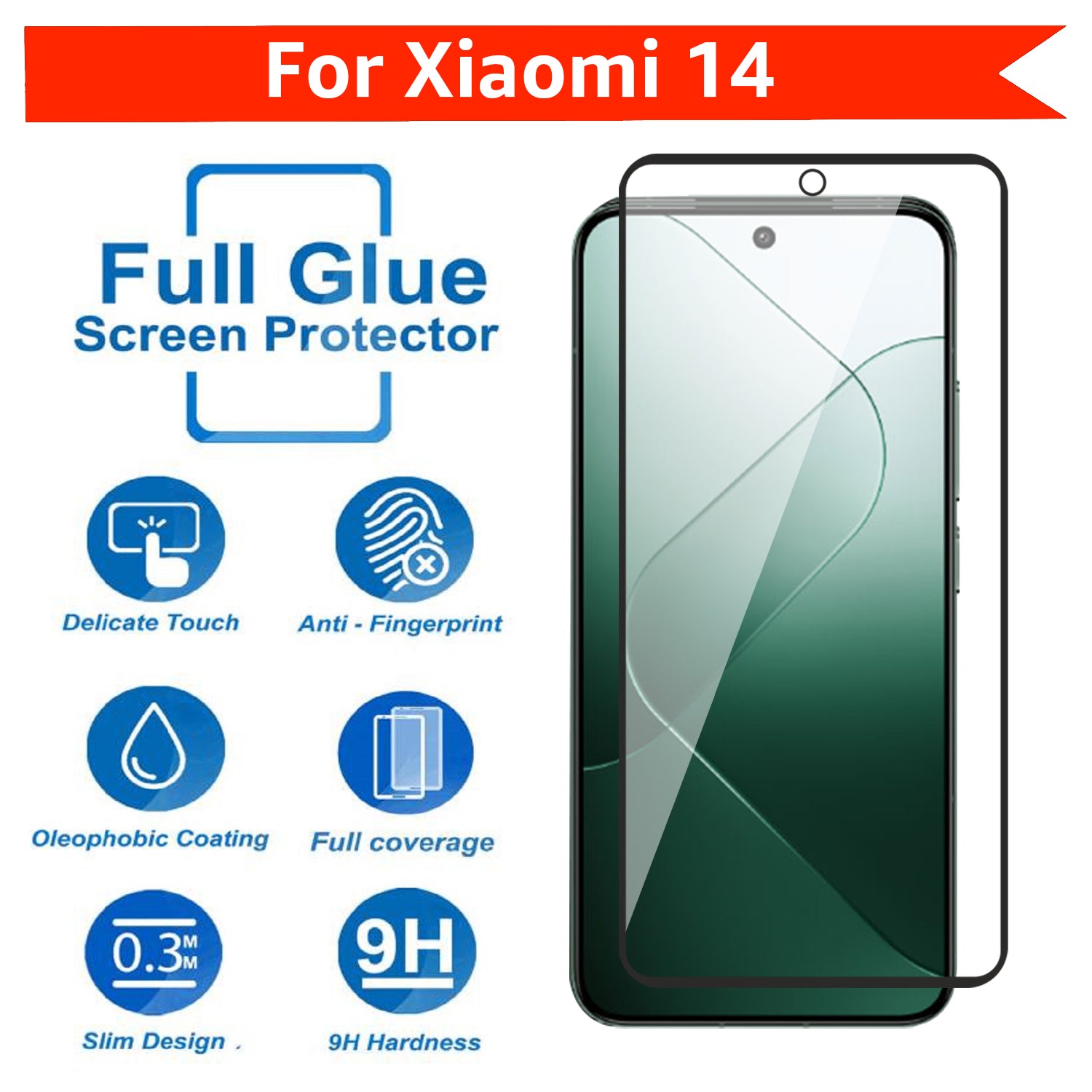 Tempered Glass for Xiaomi MI 14 (Black) Edge to Edge , Pack of 1