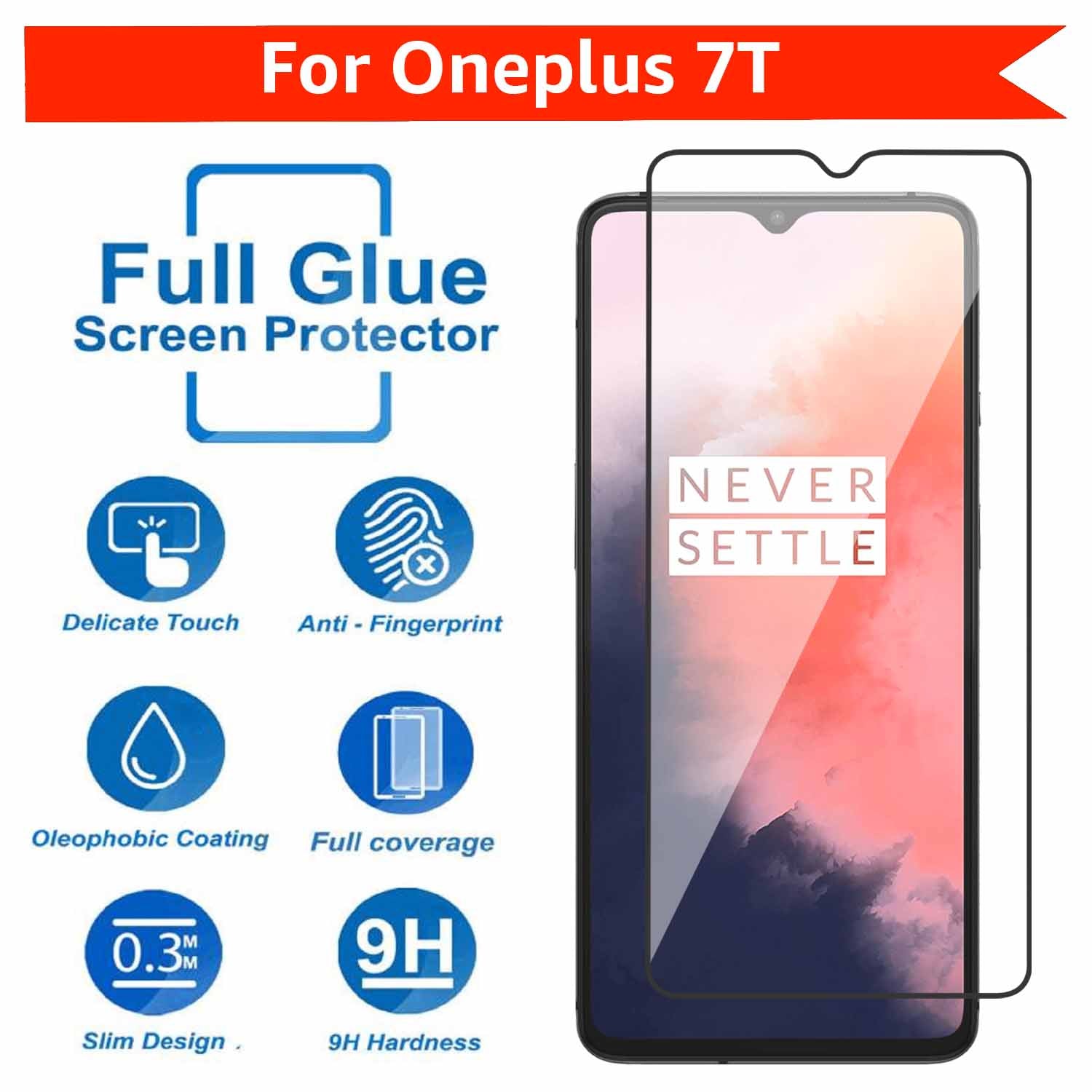 Tempered Glass for Oneplus 7T (Black) Edge to Edge , Pack of 1
