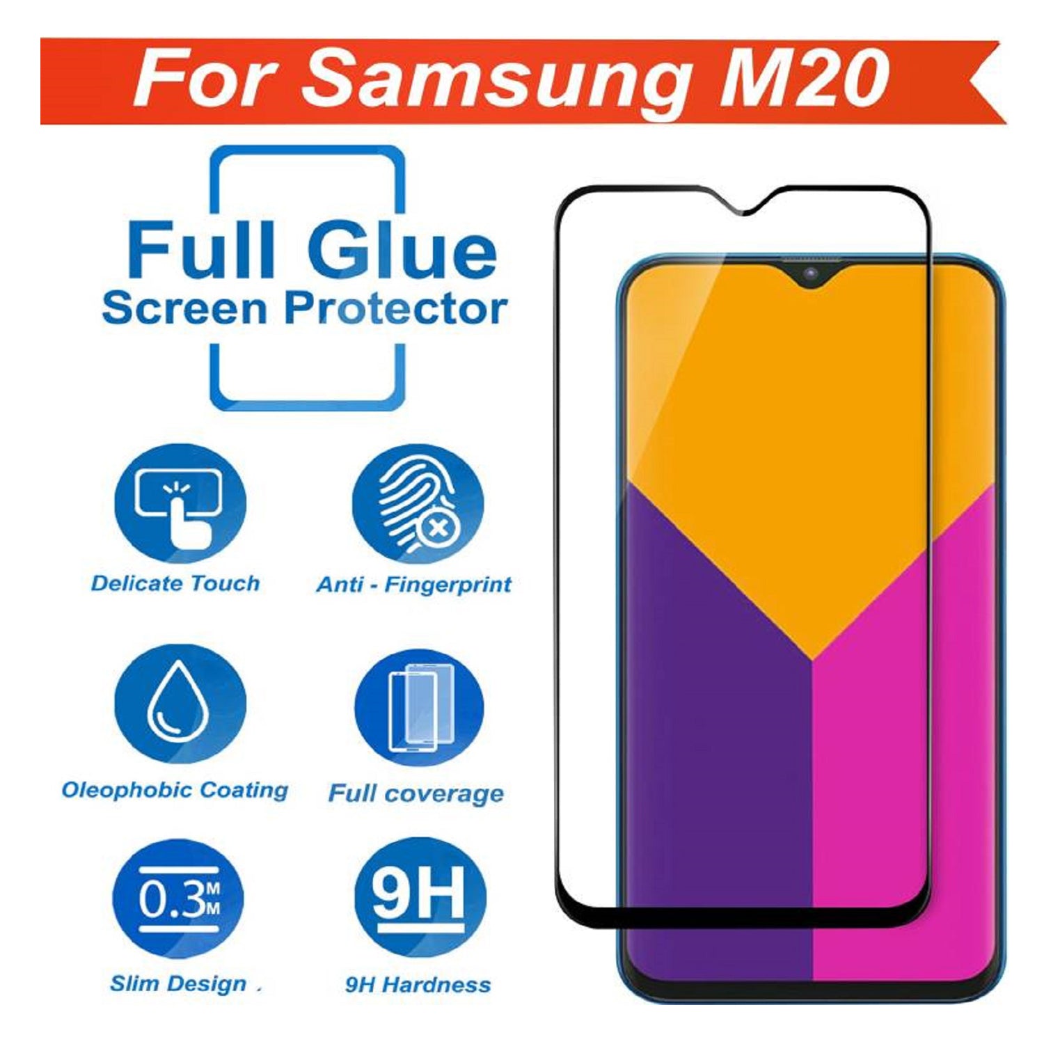 Tempered Glass for Samsung Galaxy M20 (Black) Edge to Edge , Pack of 1