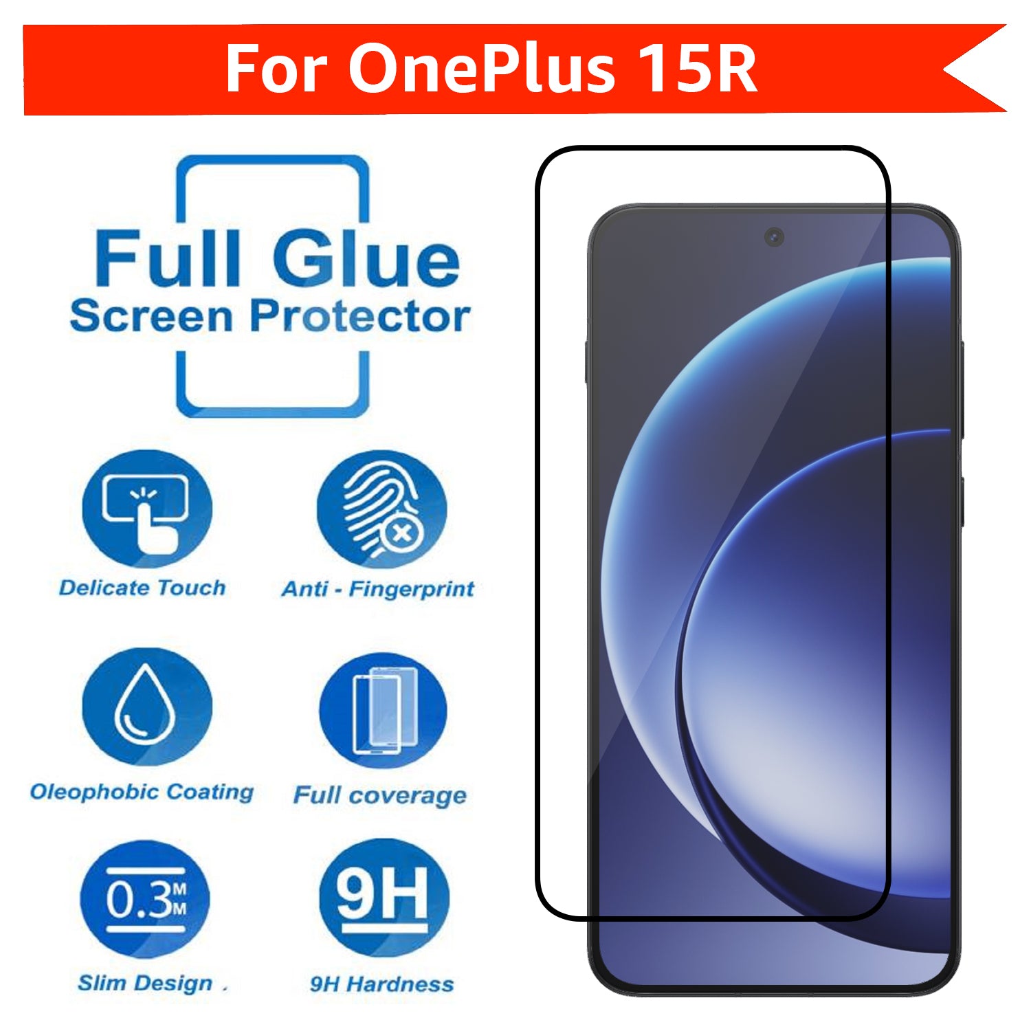 Tempered Glass for OnePlus 15R (Black) Edge to Edge , Pack of 1