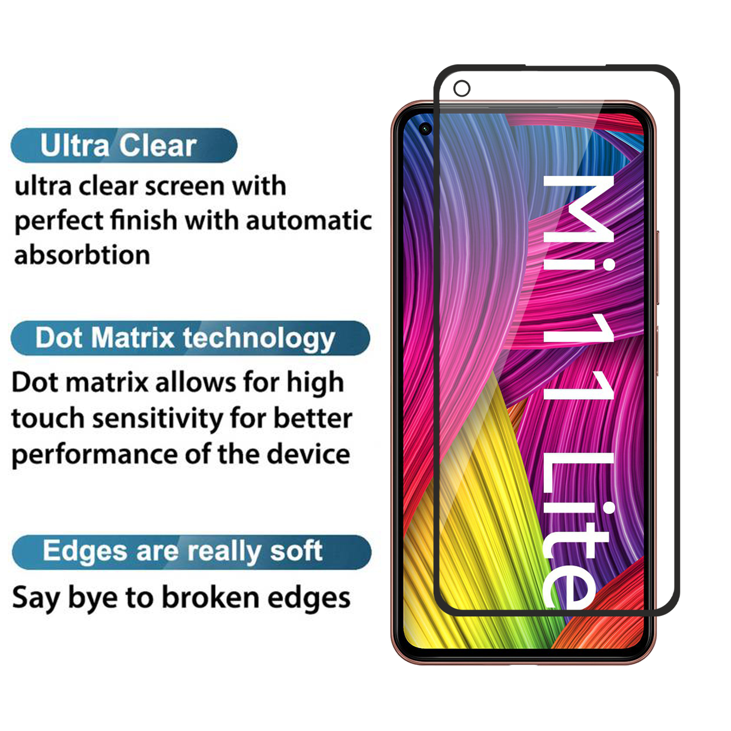 Tempered Glass for Xiaomi Mi 11 Lite , Xiaomi Mi 11 Lite 5G , Xiaomi 11 Lite 5G NE(Black) , Edge to Edge , Pack of 1