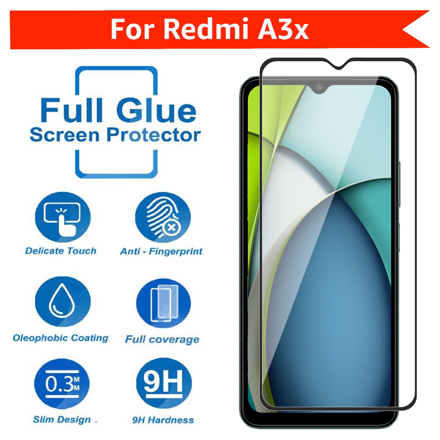 Tempered Glass for Xiaomi Redmi A3x (Black) , Edge to Edge , Pack of 1